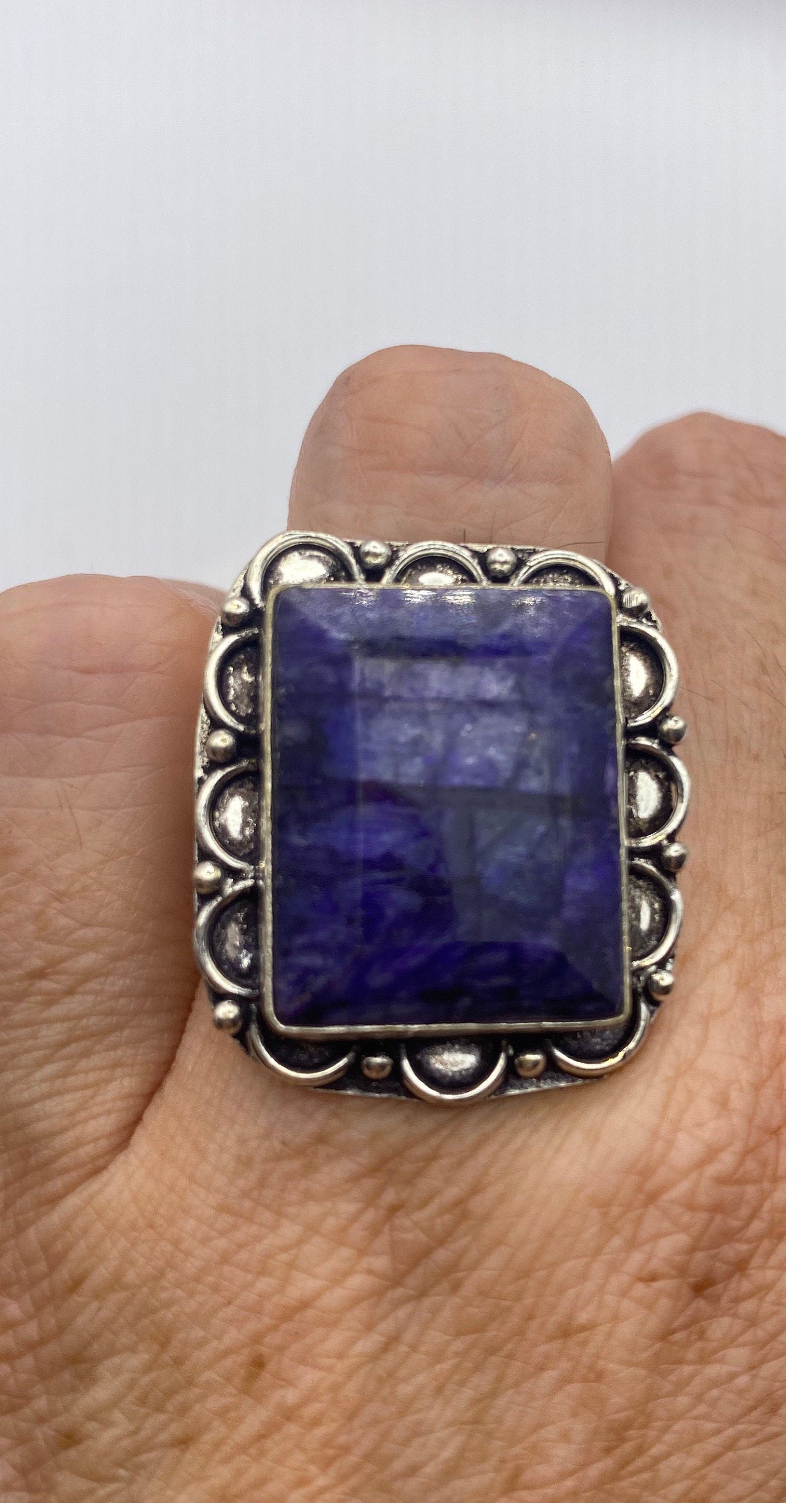 Vintage Blue Raw Sapphire Ring Boho Statement