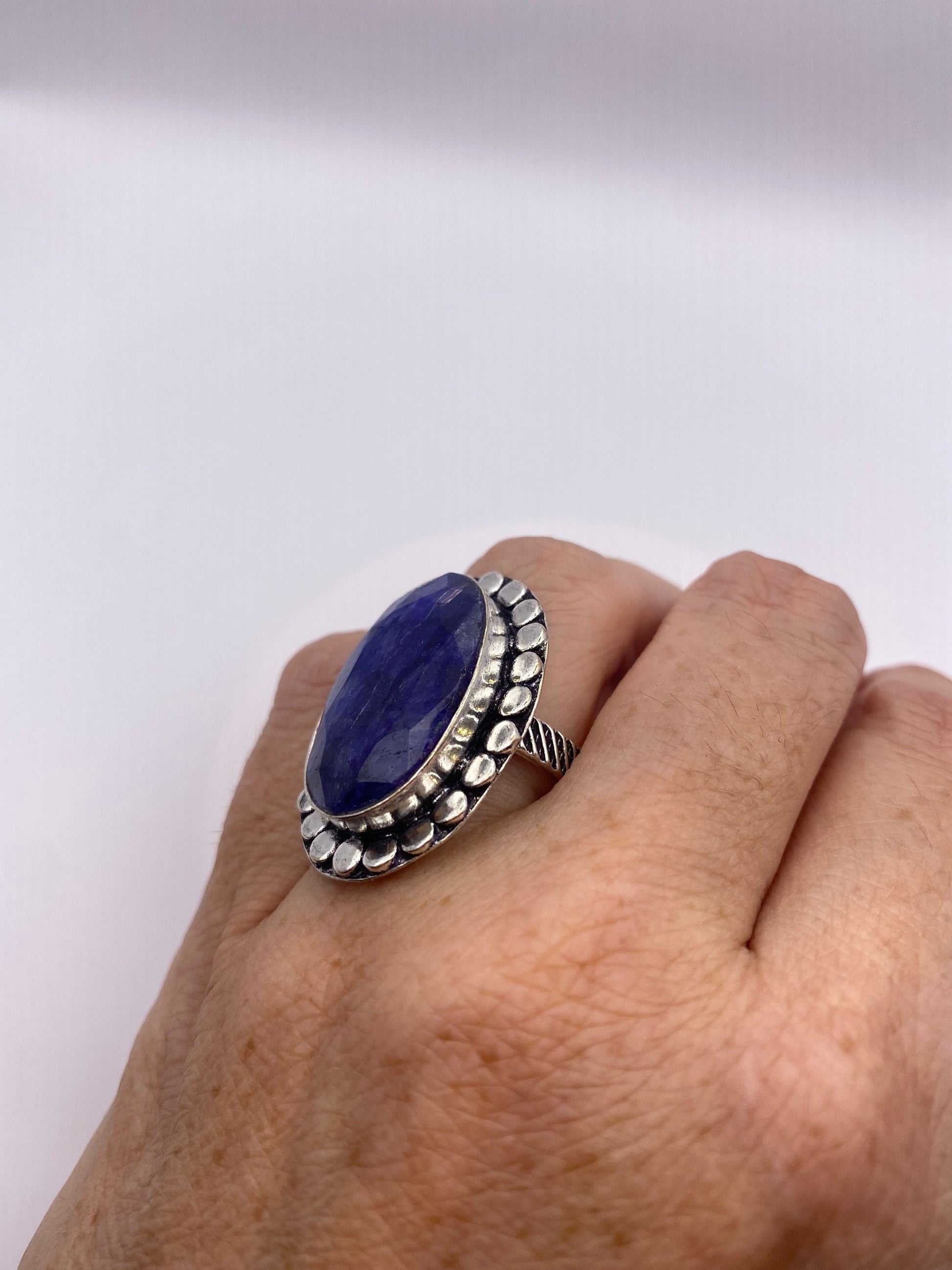 Vintage Blue Raw Sapphire Ring Boho Statement