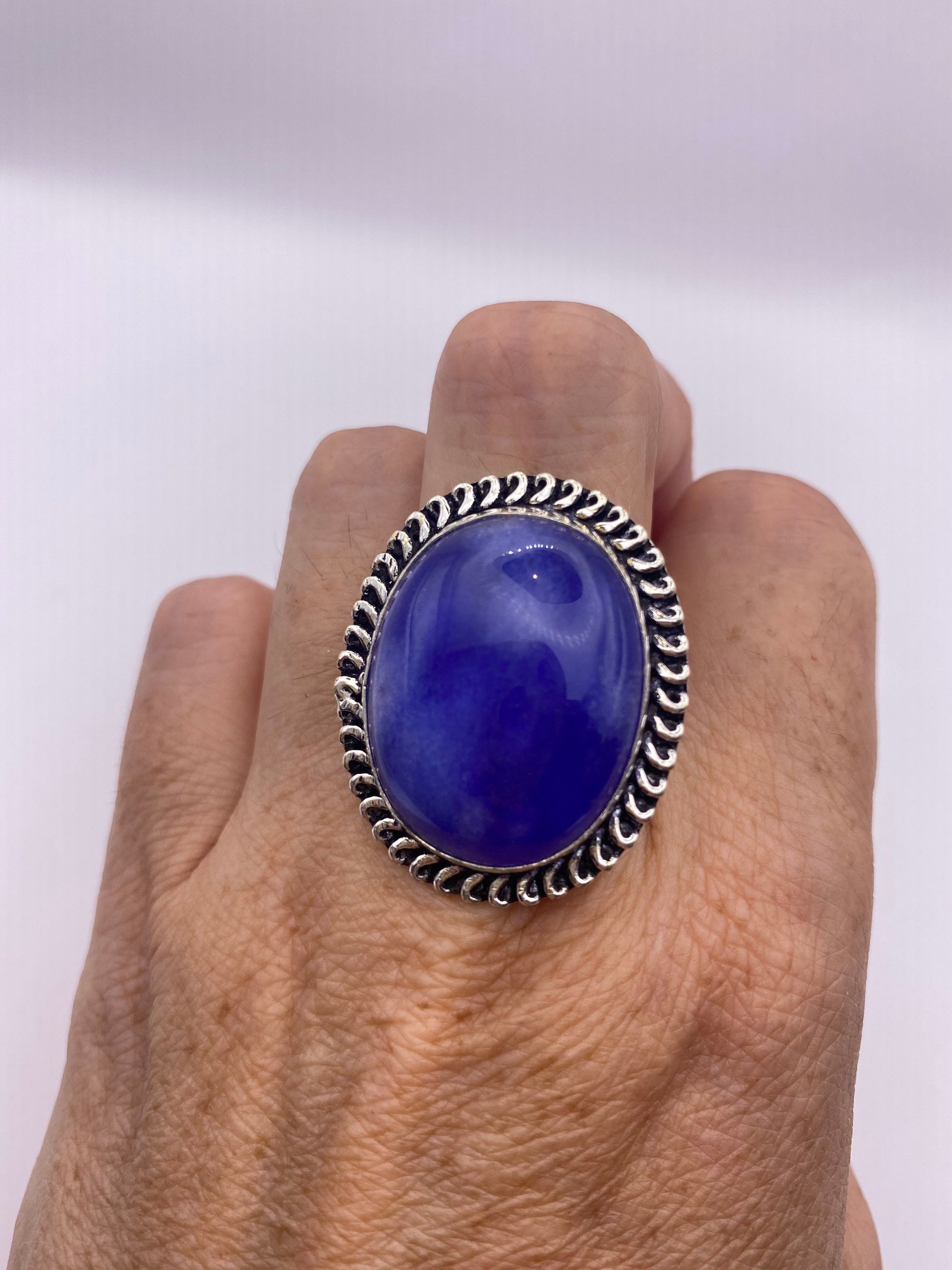 Vintage Blue Raw Sapphire Ring Boho Statement