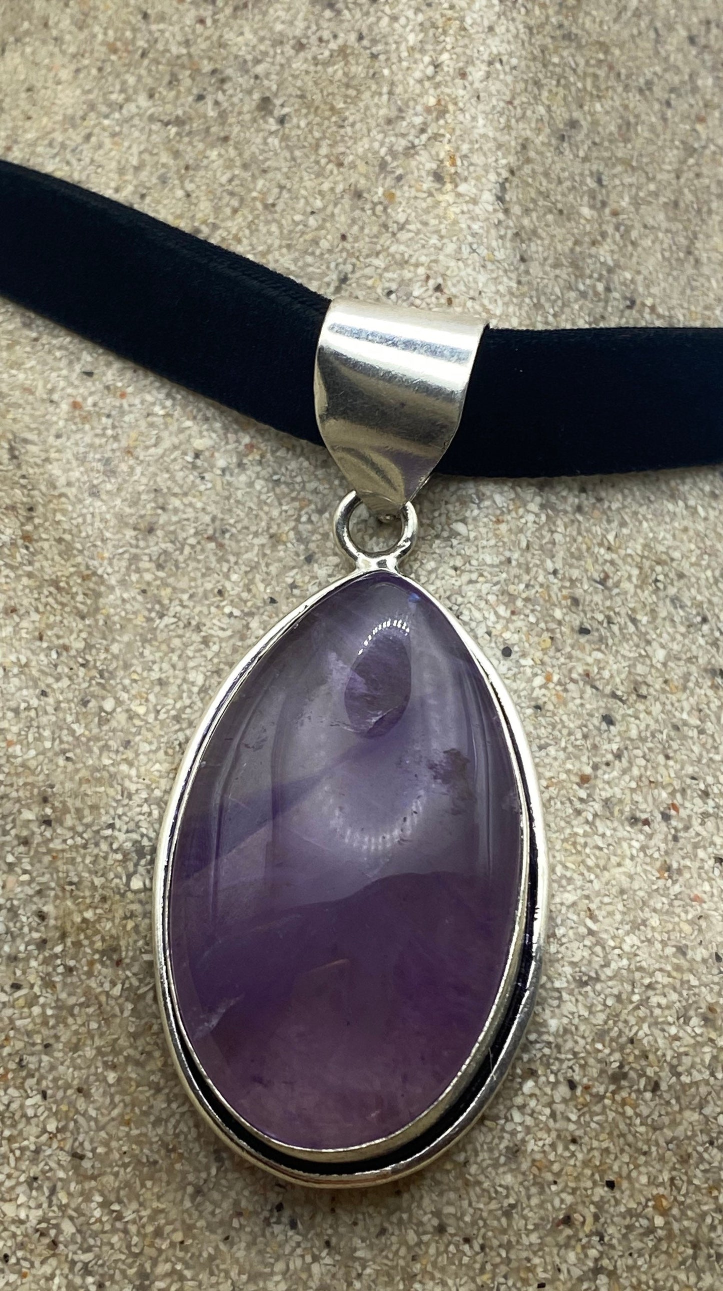 Vintage Amethyst Choker Necklace Bohemian Cabochon Purple Genuine