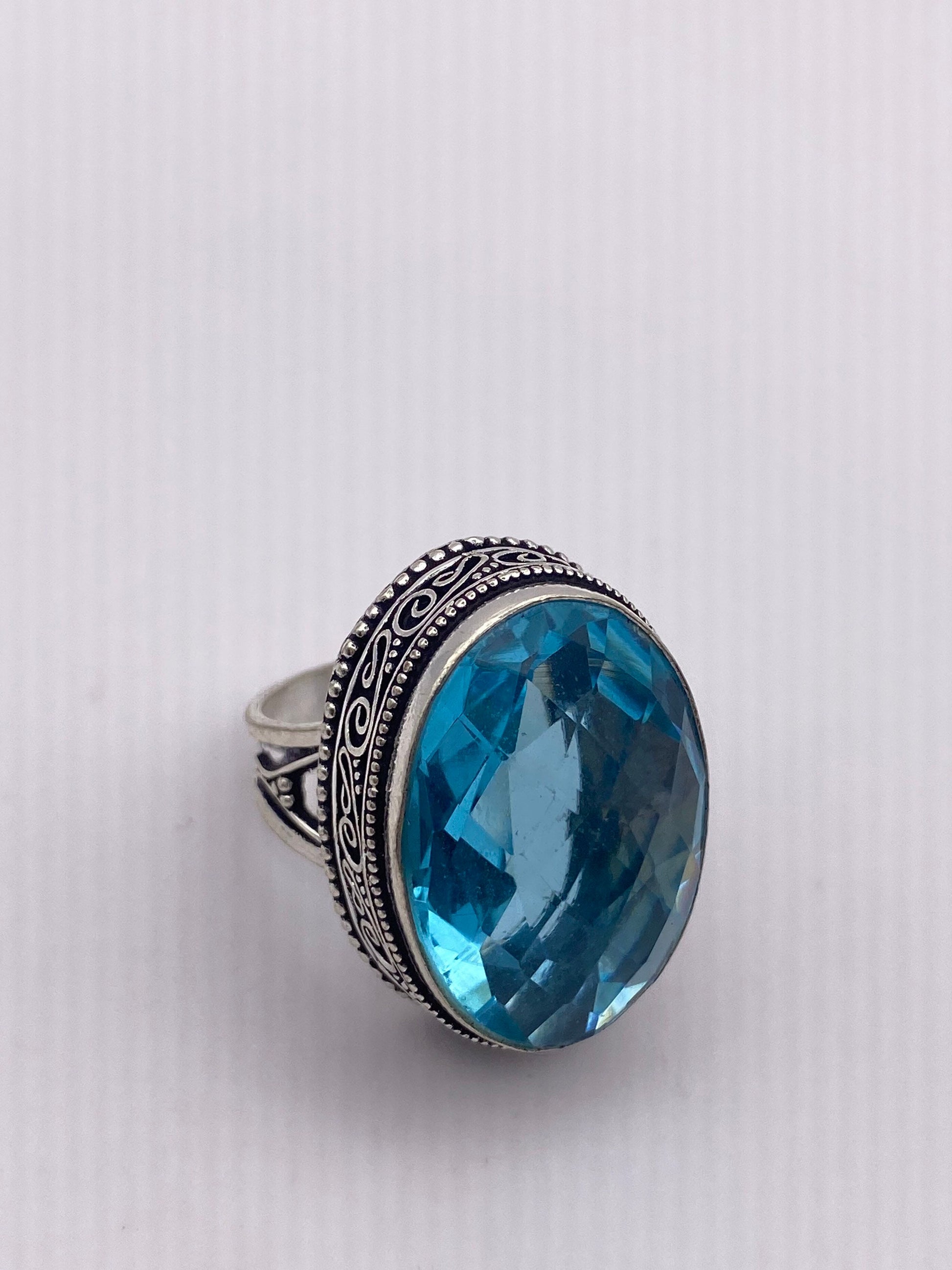 Vintage Aquamarine Vintage Art Glass Deco Ring