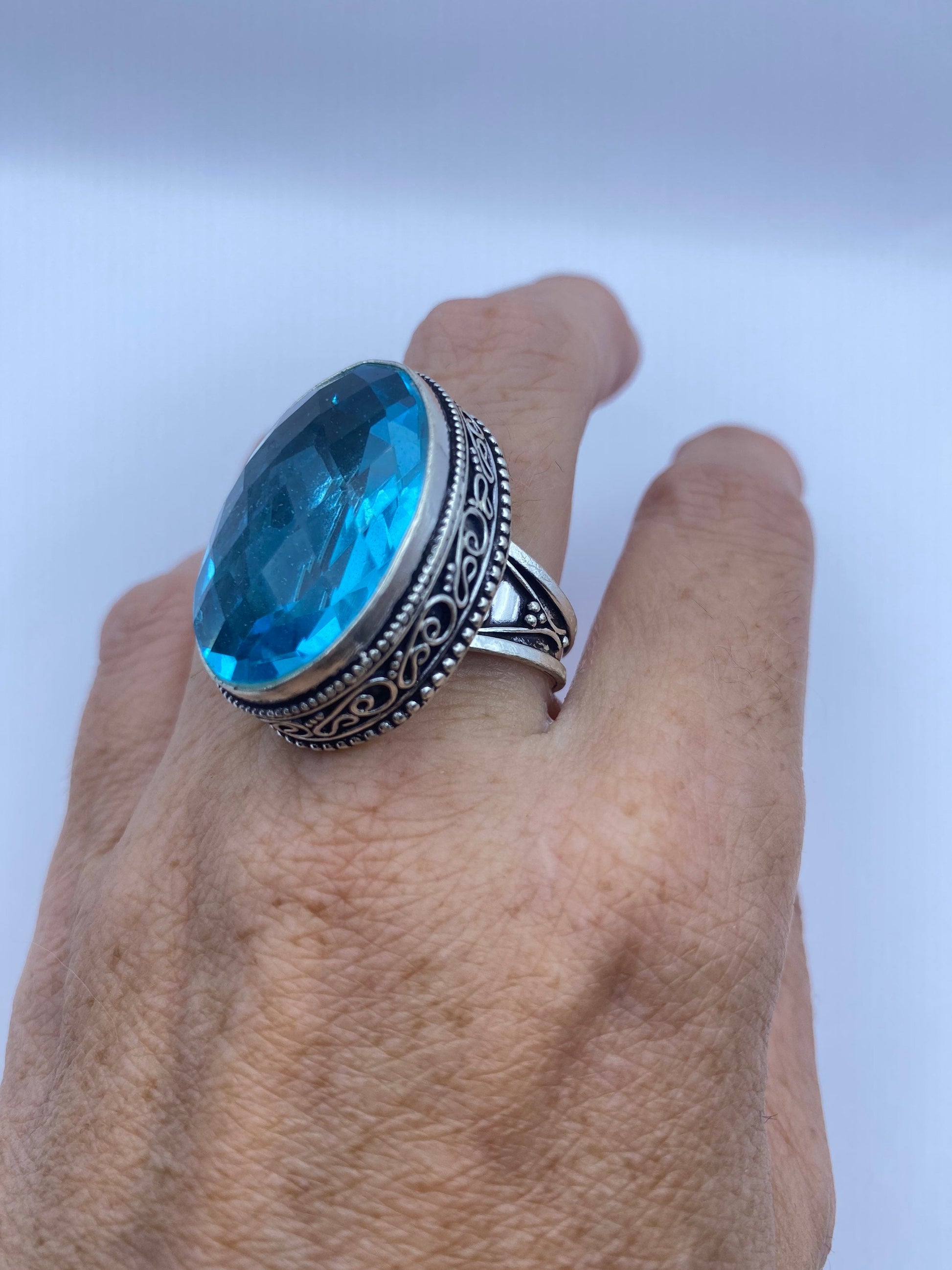 Vintage Aquamarine Vintage Art Glass Deco Ring