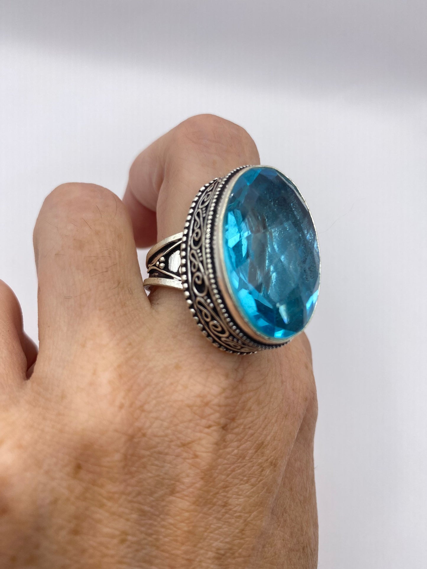Vintage Aquamarine Vintage Art Glass Deco Ring