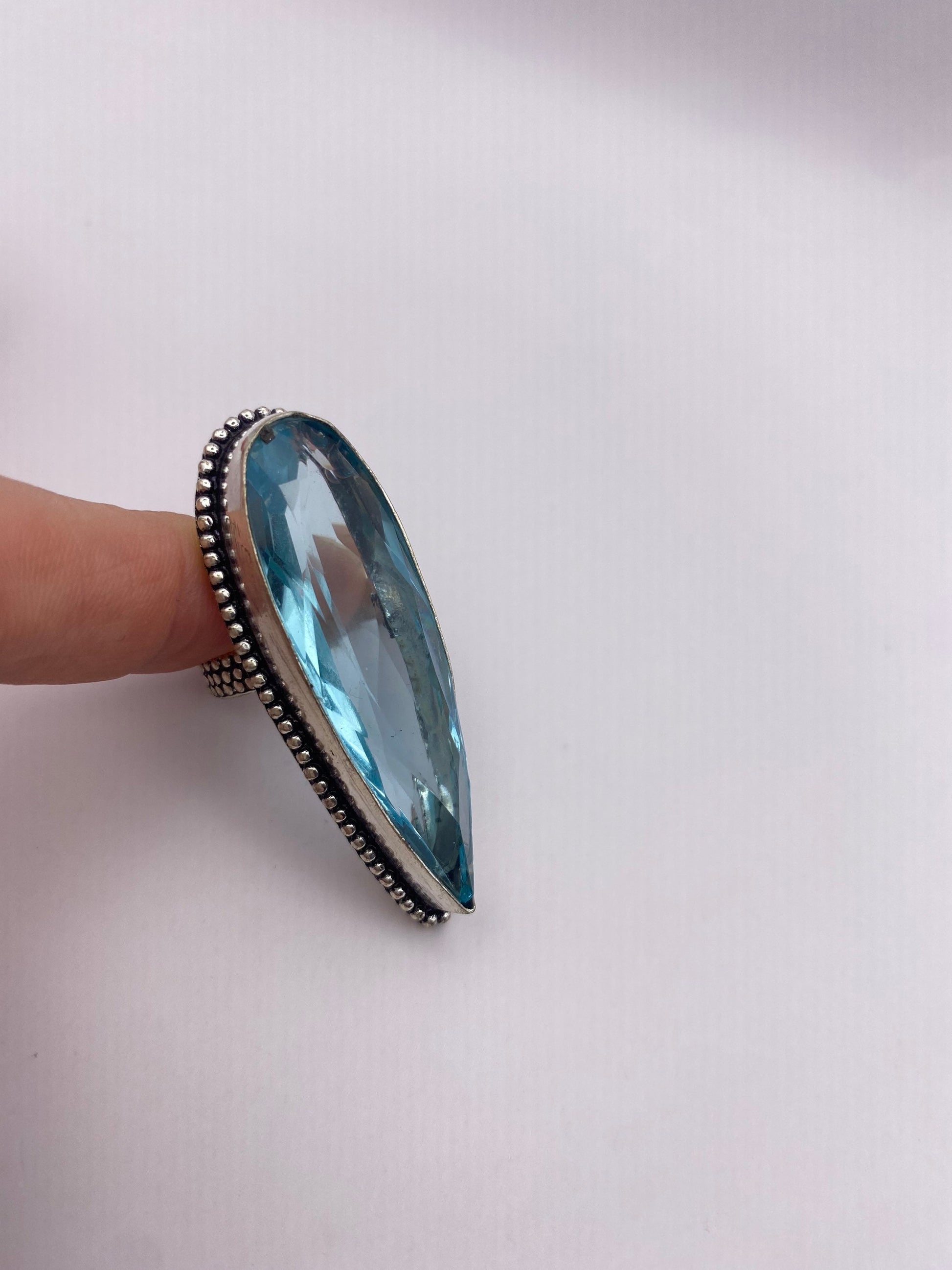 Vintage Aquamarine Vintage Art Glass Deco Ring