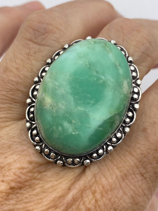 Vintage Green Amazonite Silver Ring Size 8