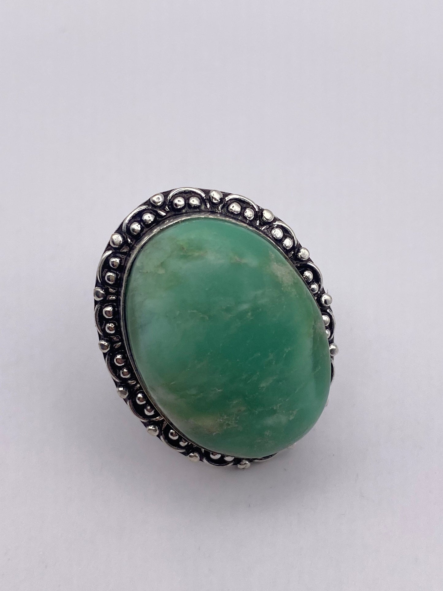 Vintage Green Amazonite Silver Ring Size 8