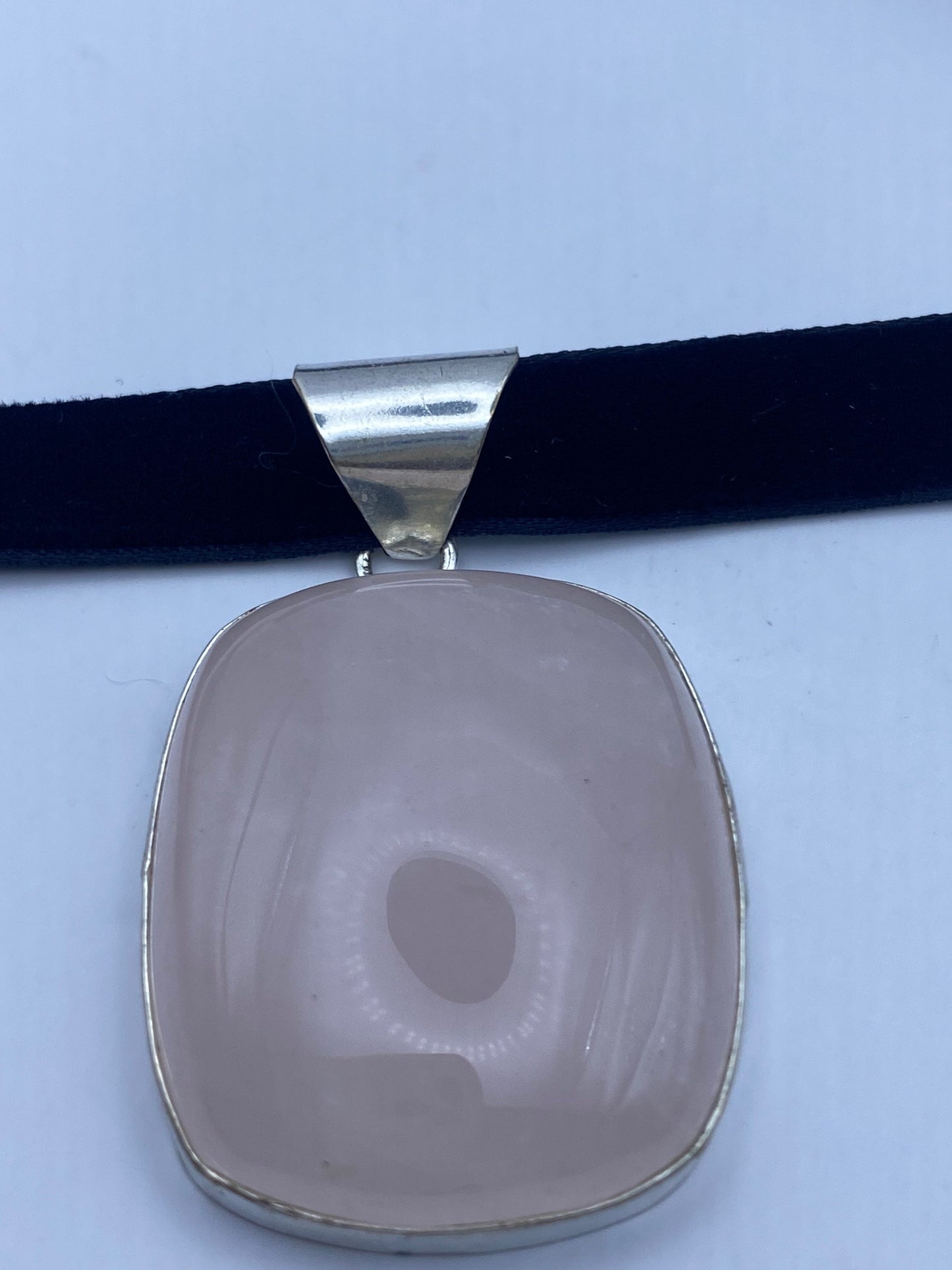 Vintage Handmade Silver Finish Rose Quartz Cross Choker Pendant