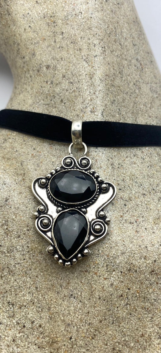 Vintage Black Onyx Choker Pendant Necklace