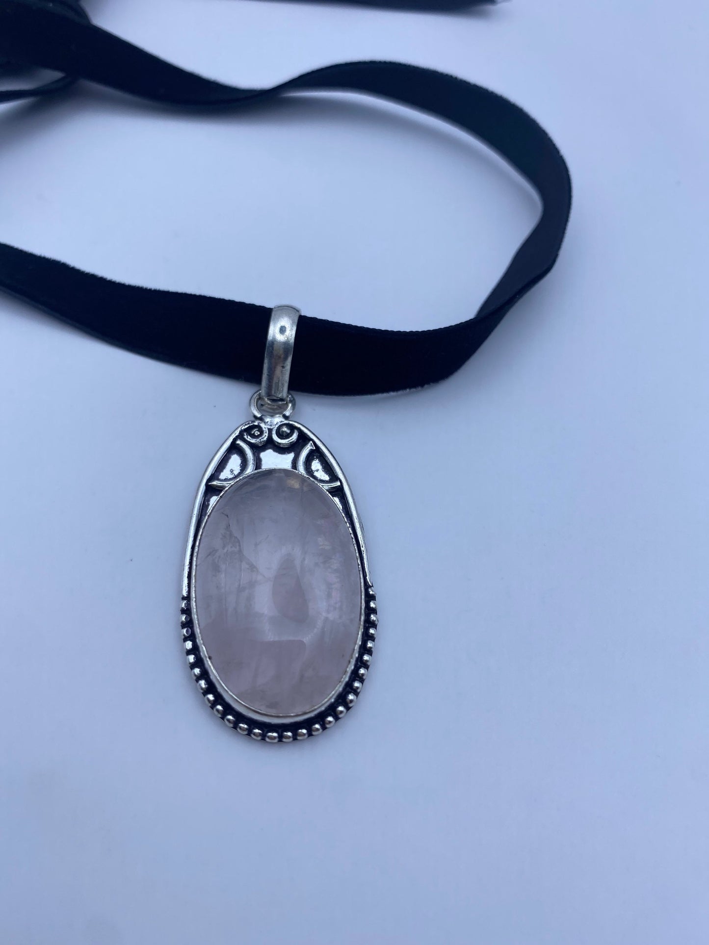 Vintage Rose Quartz Choker Pendant