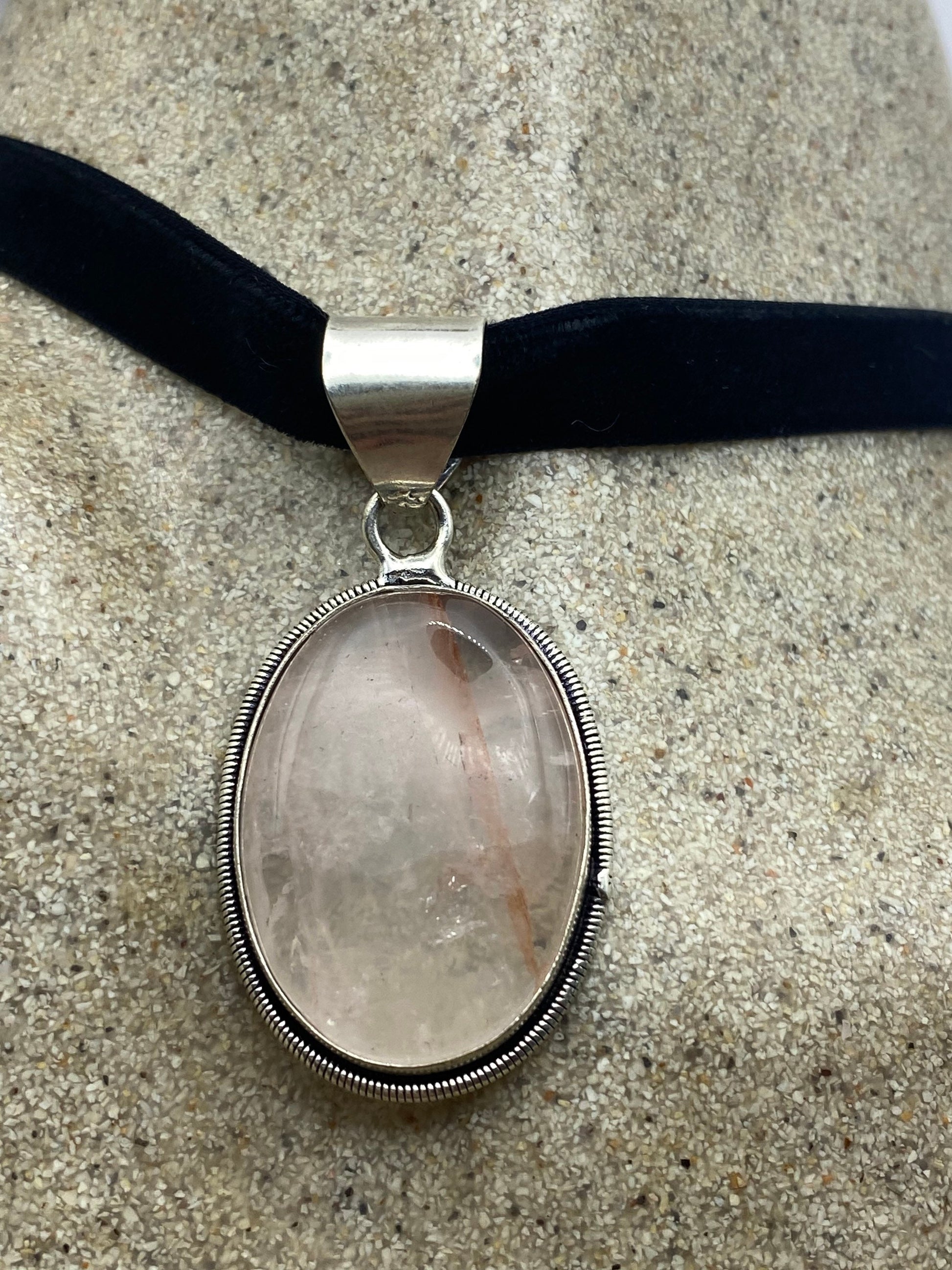 Vintage Rose Quartz Choker Pendant