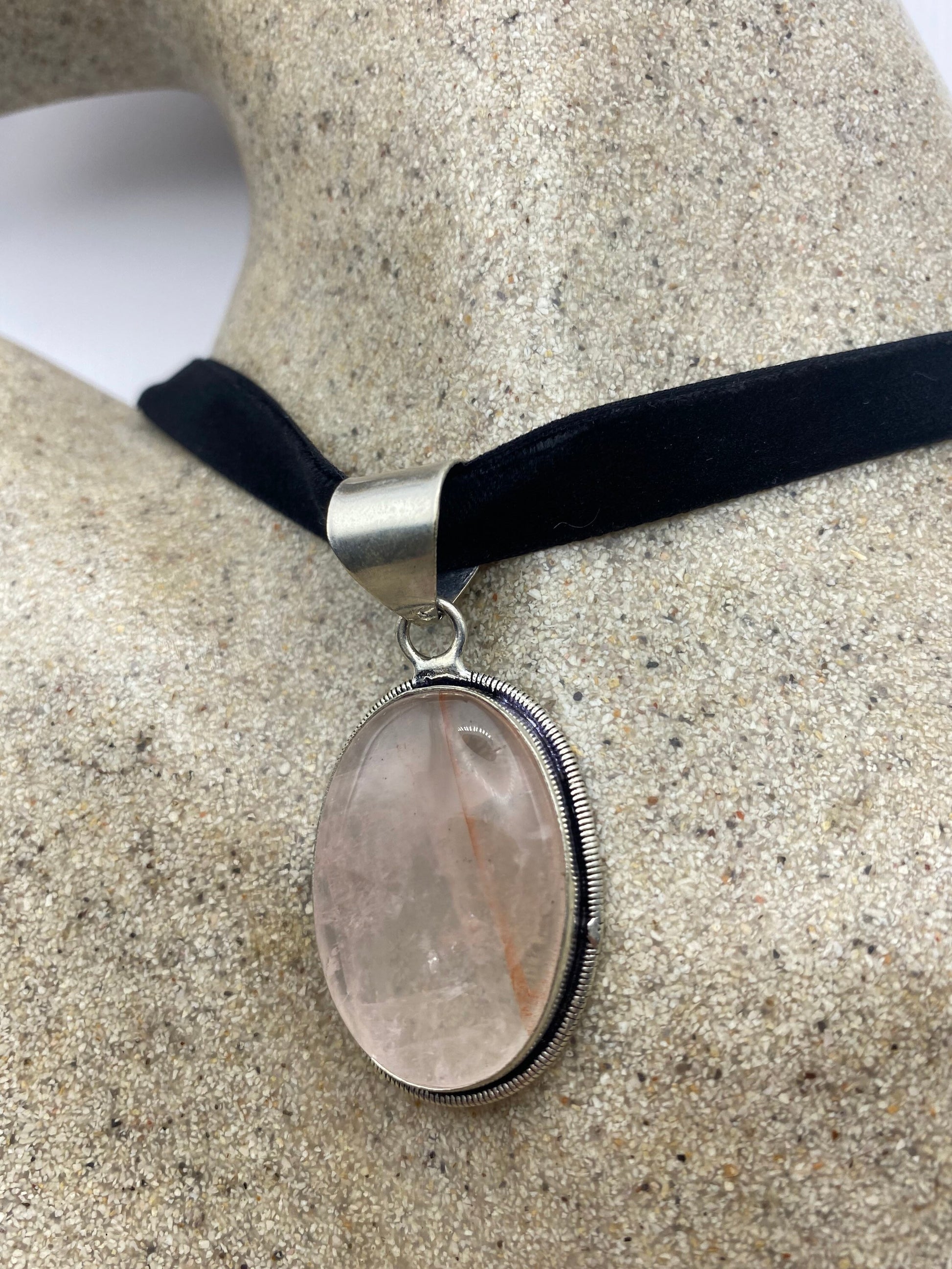 Vintage Rose Quartz Choker Pendant