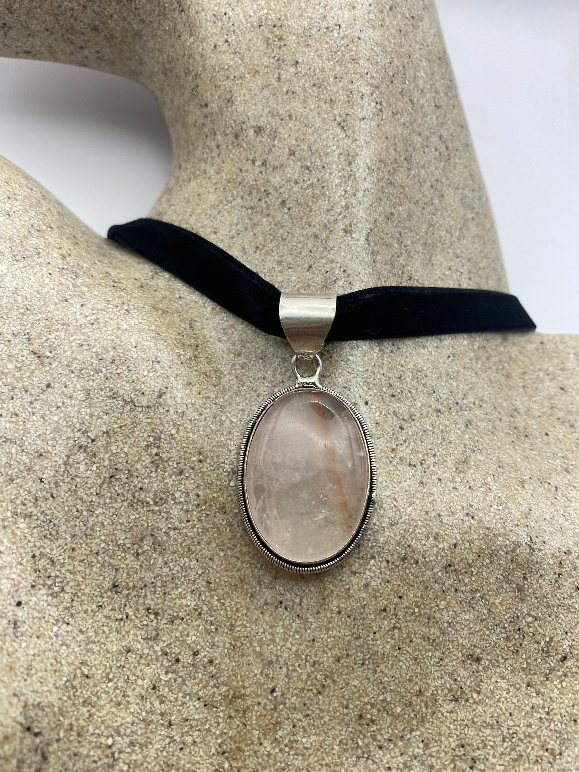 Vintage Rose Quartz Choker Pendant