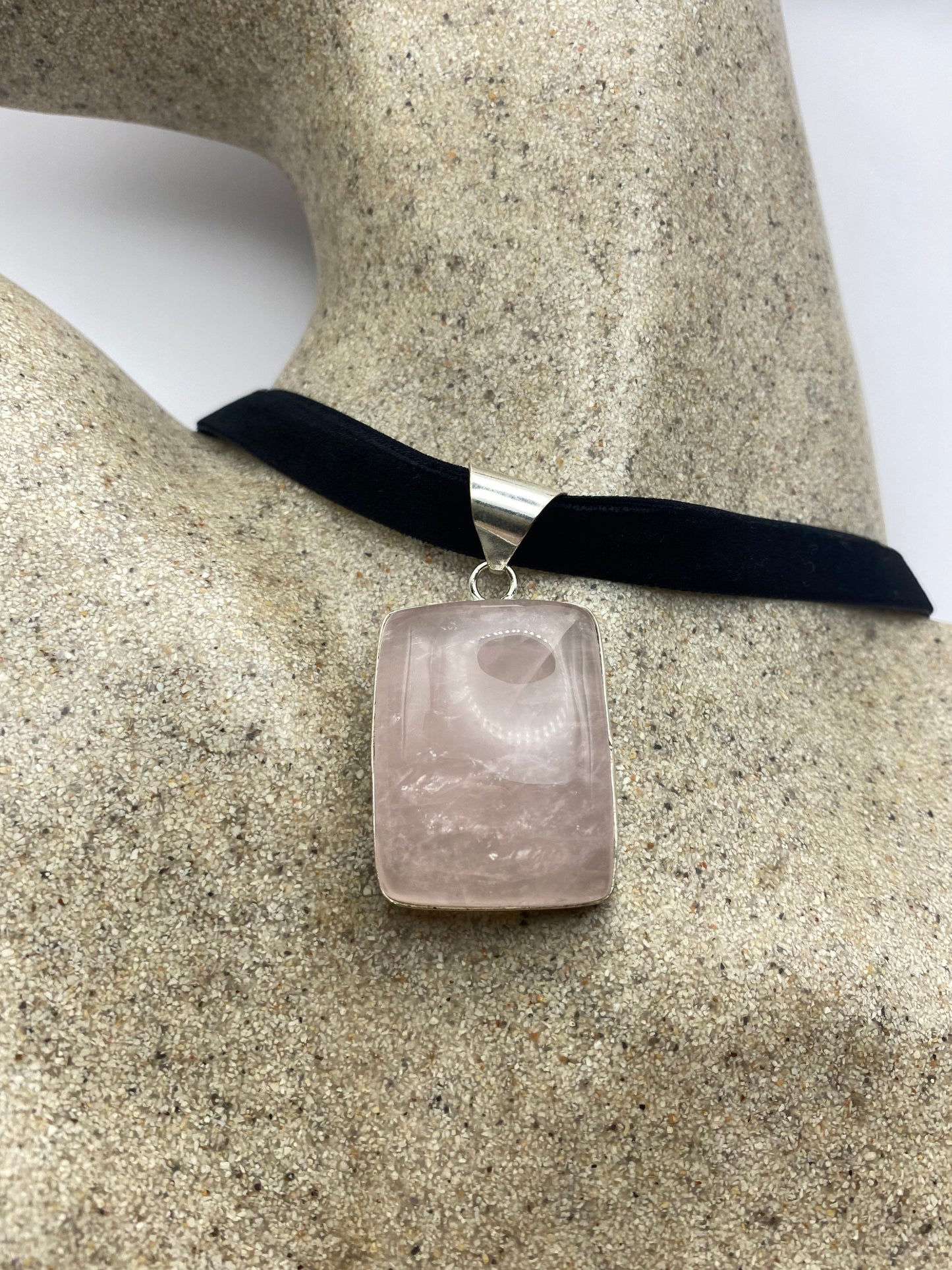 Vintage Rose Quartz Choker Pendant