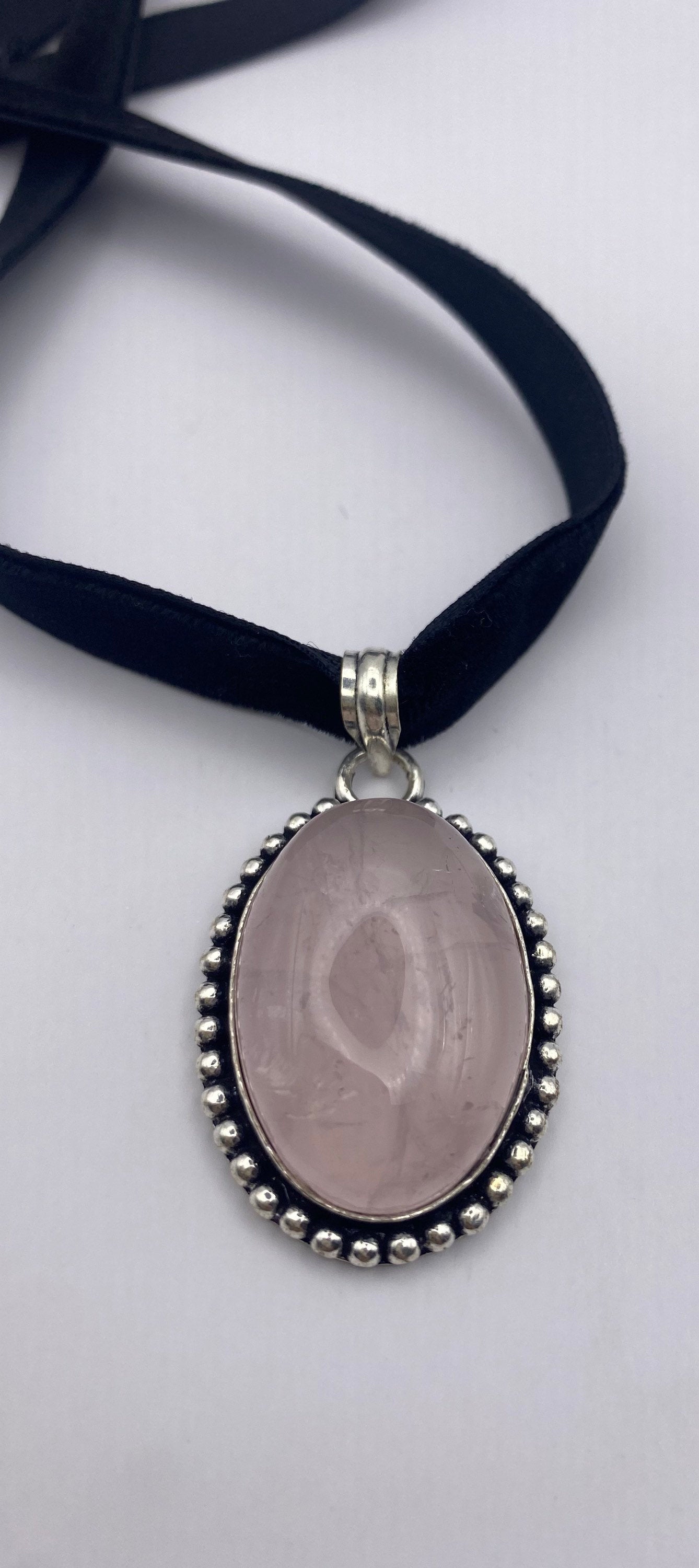 Vintage Rose Quartz Choker Pendant
