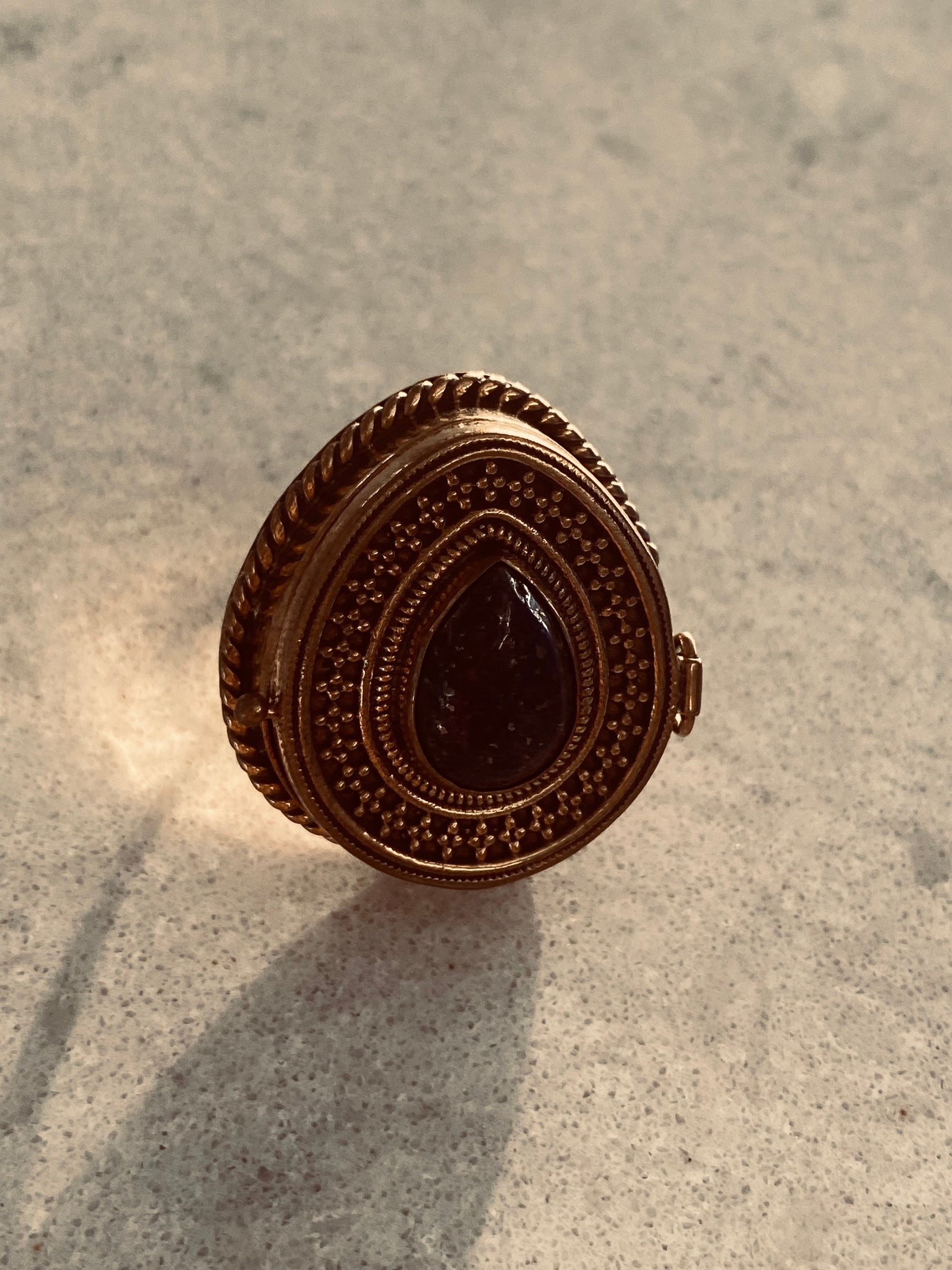 Vintage Blue Lapis Brass Poison Pillbox Ring