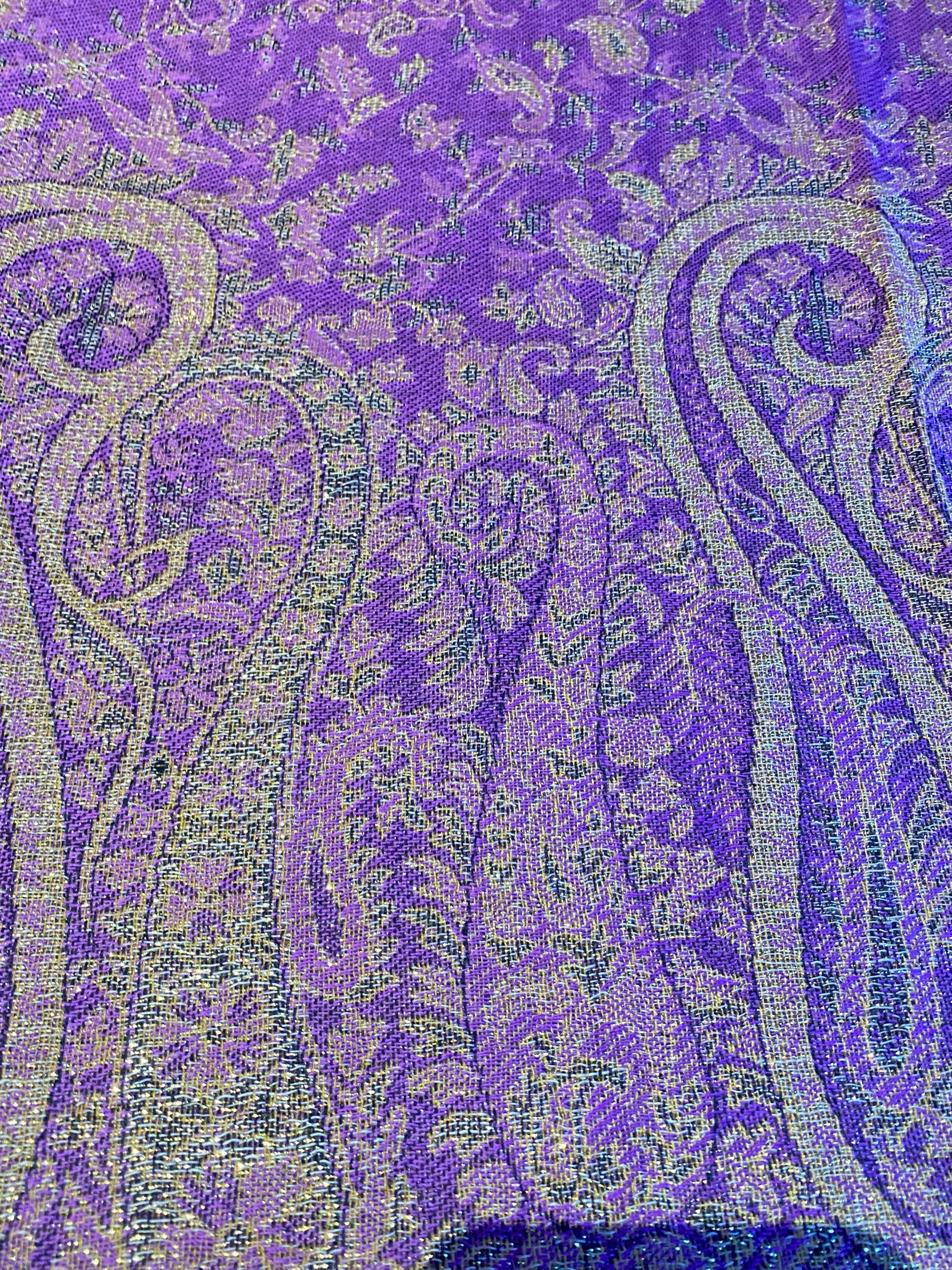 Vintage Purple Gold Paisley Brocade Pashmina Scarf Wrap Shawl