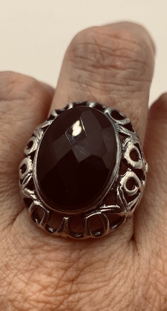 Vintage Black Onyx 925 Sterling Silver Cocktail Ring