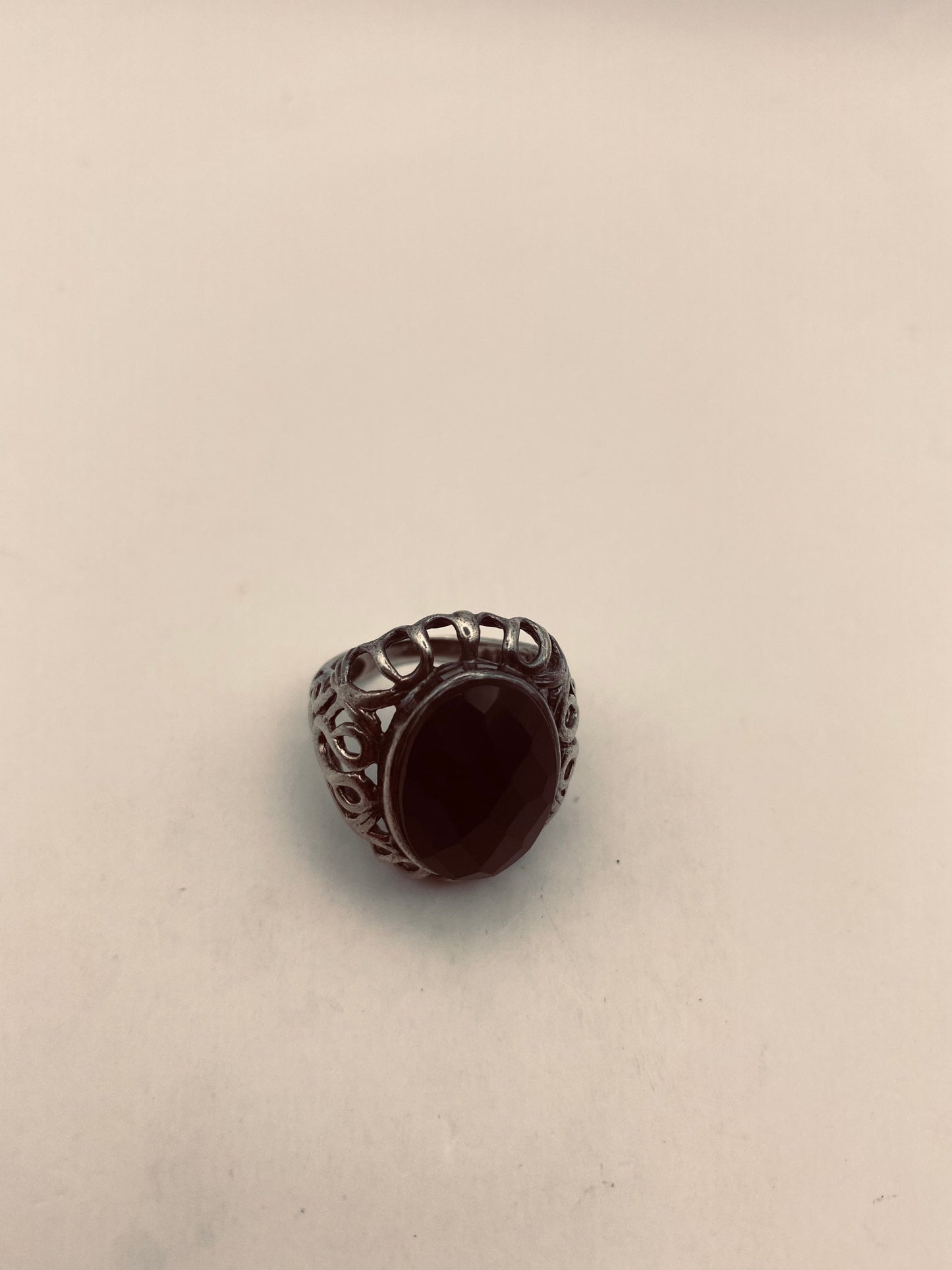 Vintage Black Onyx 925 Sterling Silver Cocktail Ring