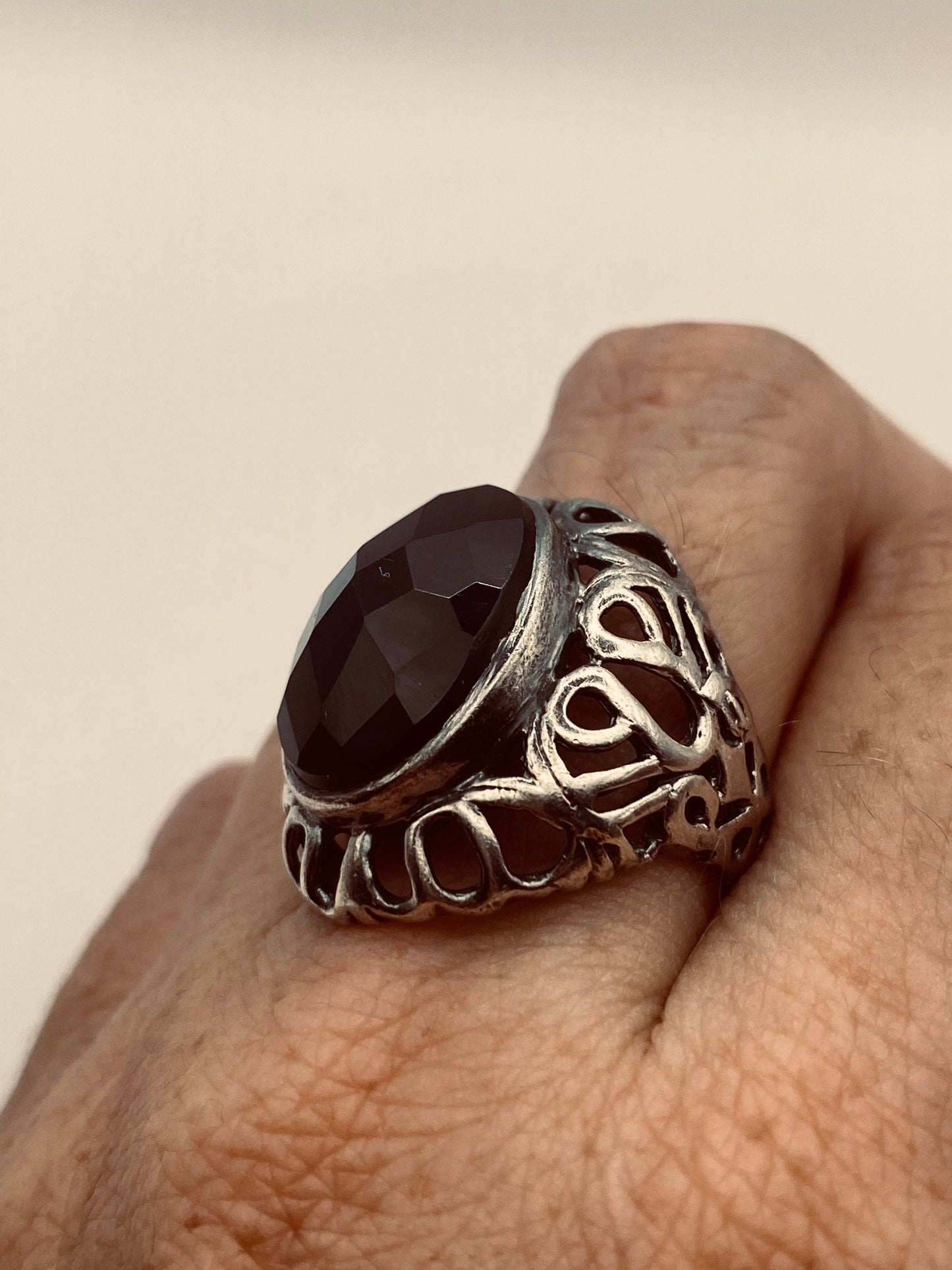 Vintage Black Onyx 925 Sterling Silver Cocktail Ring