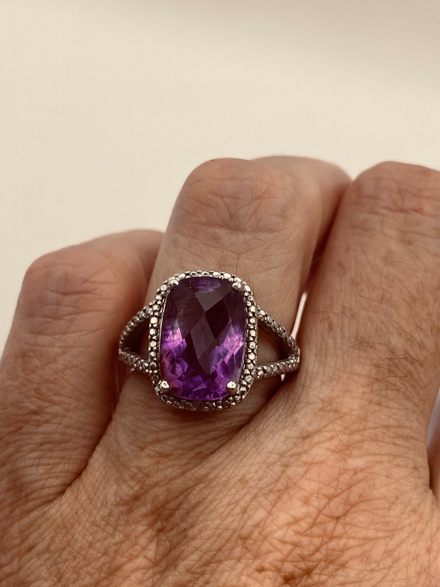 Vintage Handmade Genuine Purple Amethyst Filigree Setting 925 Sterling Silver Gothic Ring