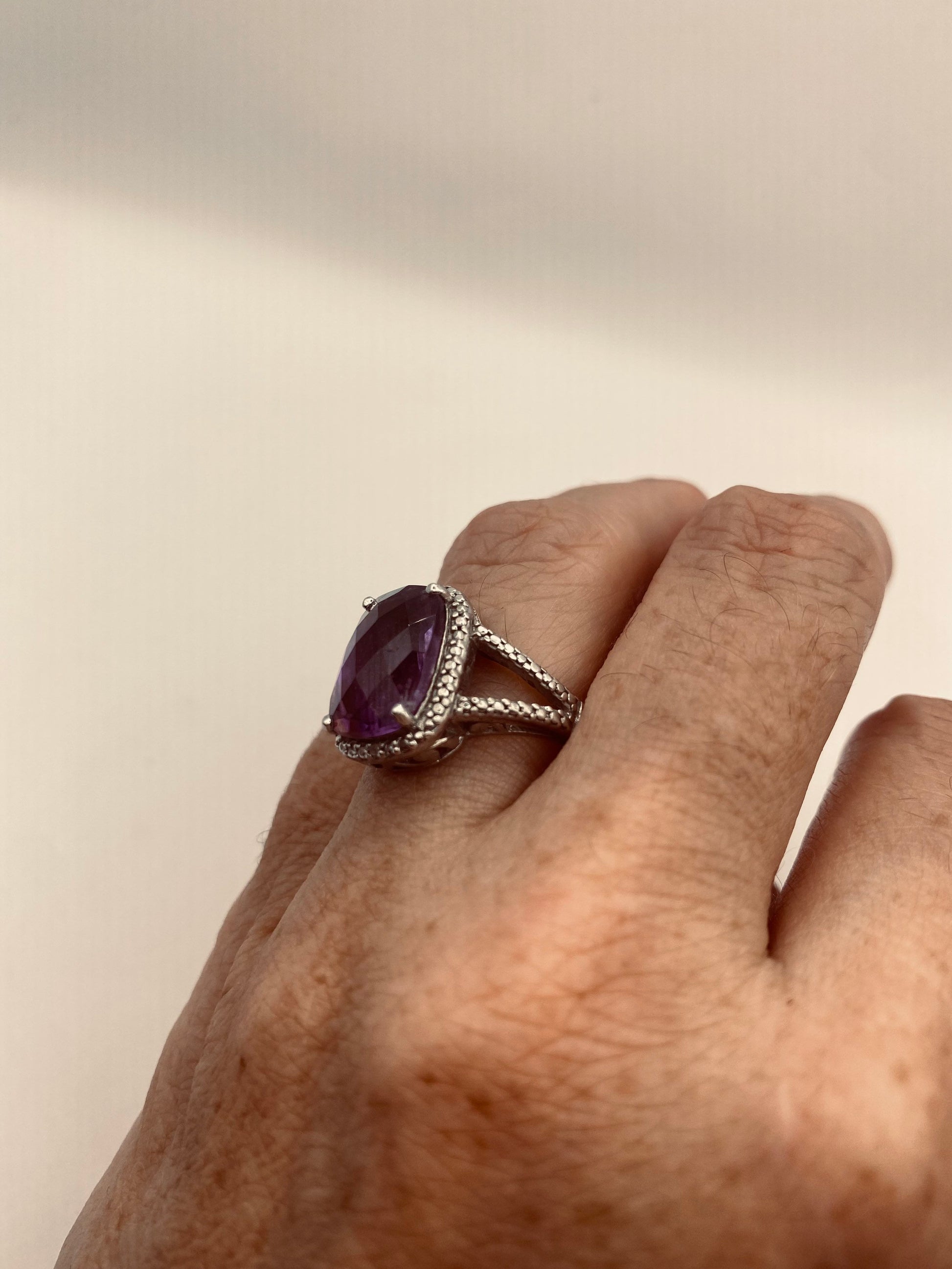 Vintage Handmade Genuine Purple Amethyst Filigree Setting 925 Sterling Silver Gothic Ring