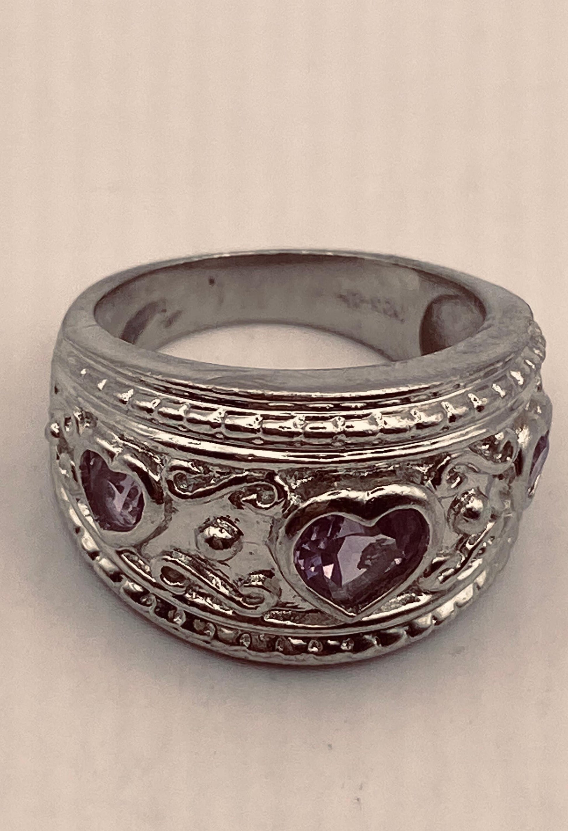 Vintage Purple Amethyst Ring 925 Sterling Silver Size 7.5