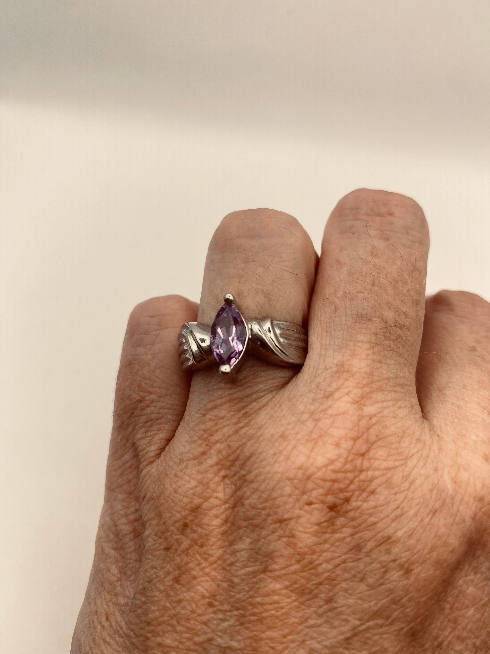 Vintage Purple Amethyst Ring 925 Sterling Silver Size 7.5