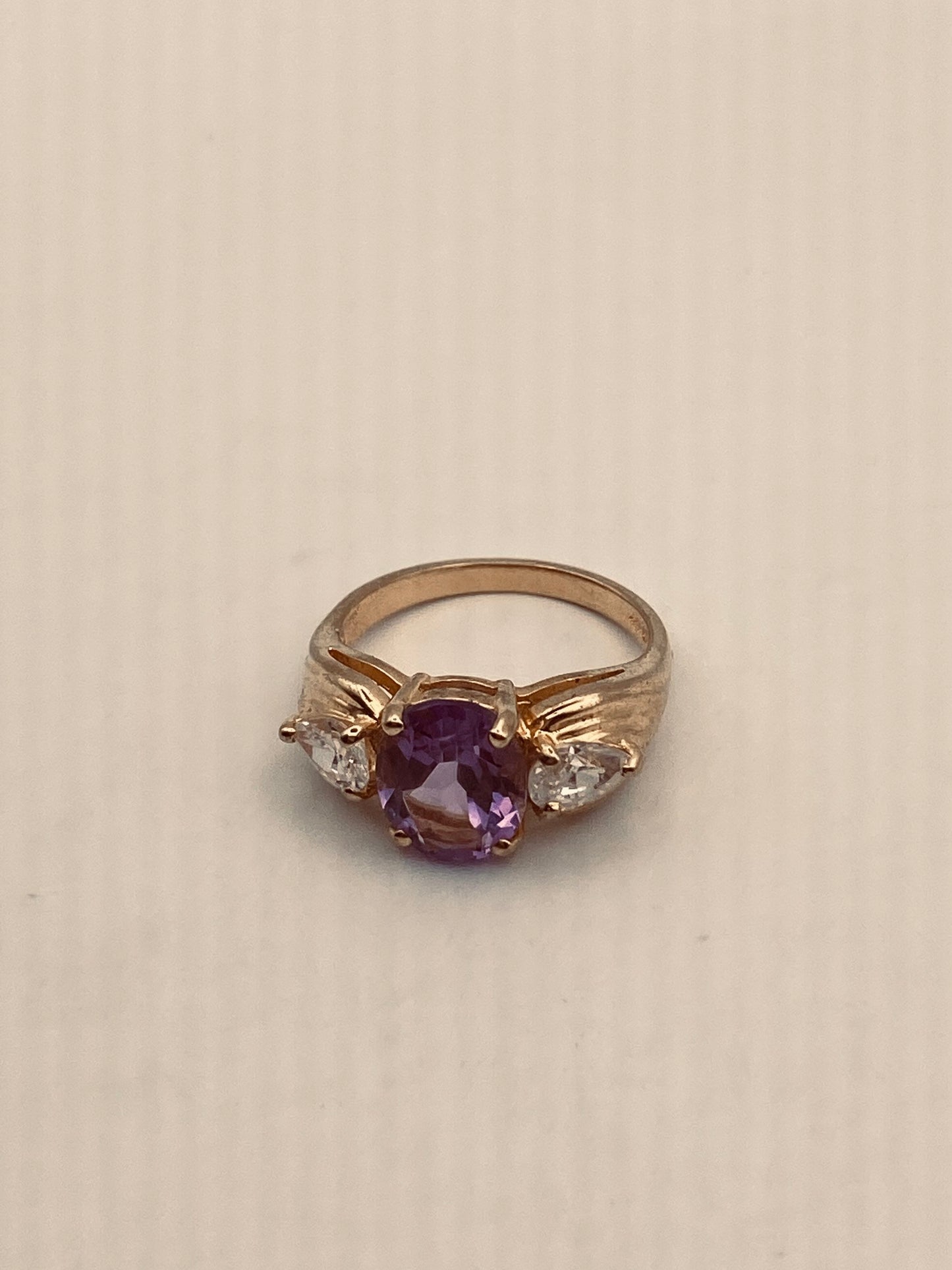 Vintage Purple Amethyst Golden 925 Sterling Silver Gothic Ring