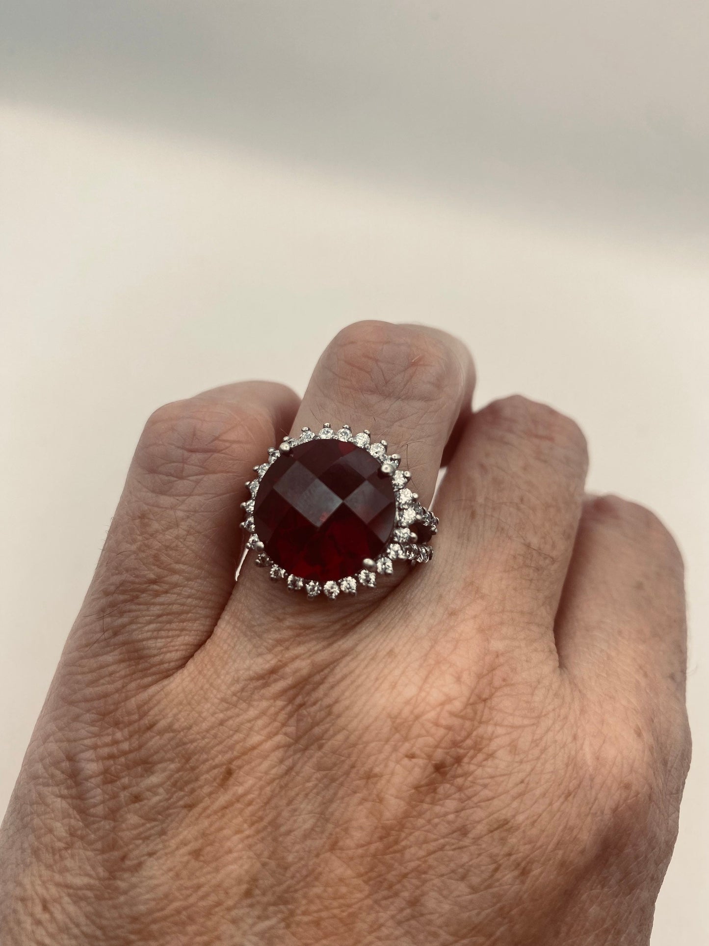 Vintage Red Bohemian Garnet Ring 925 Sterling Silver Size 8