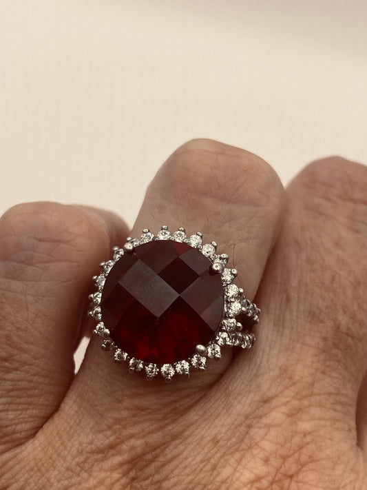 Vintage Red Bohemian Garnet Ring 925 Sterling Silver Size 8