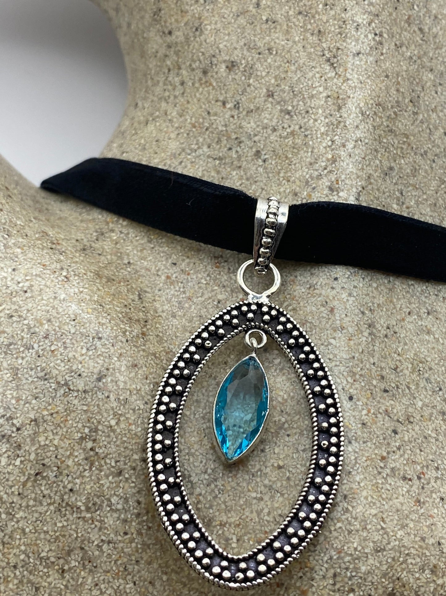 Vintage Blue Topaz Choker Silver Finished Necklace