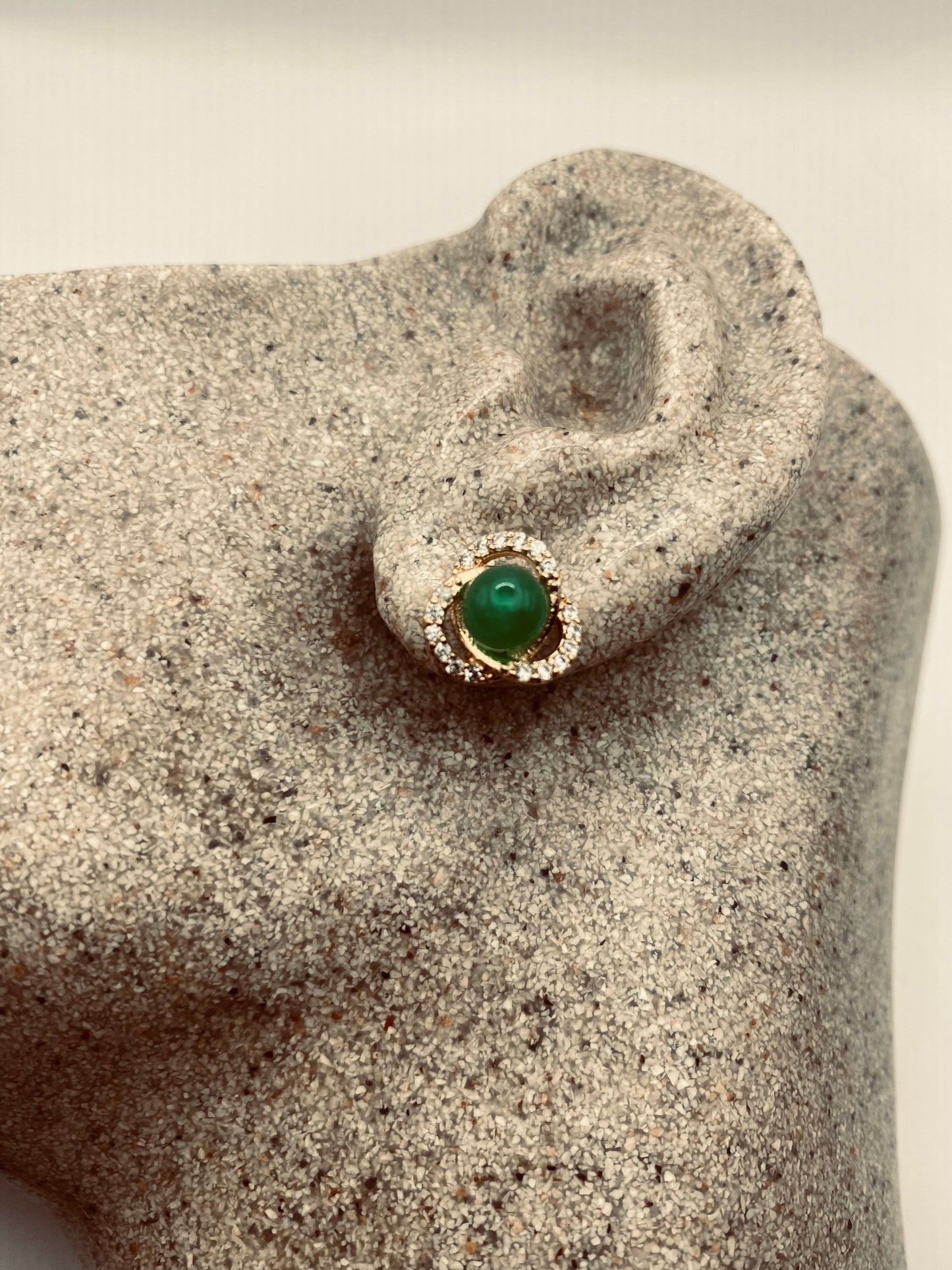 Vintage Fun Green Jade Bronze Stud Earrings