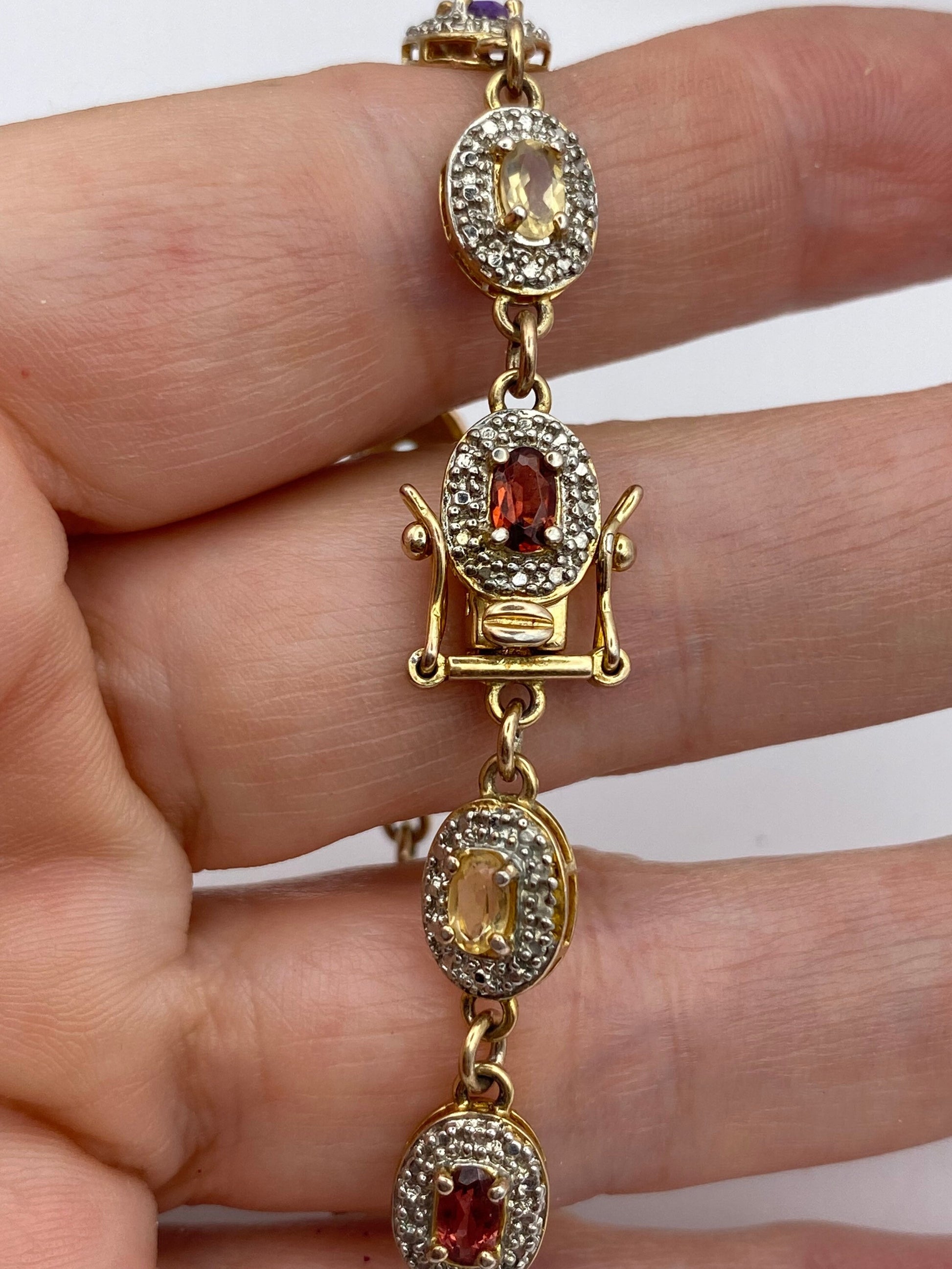 Vintage Mixed Gemstone Tiny Diamond 925 Sterling Silver Tennis Bracelet