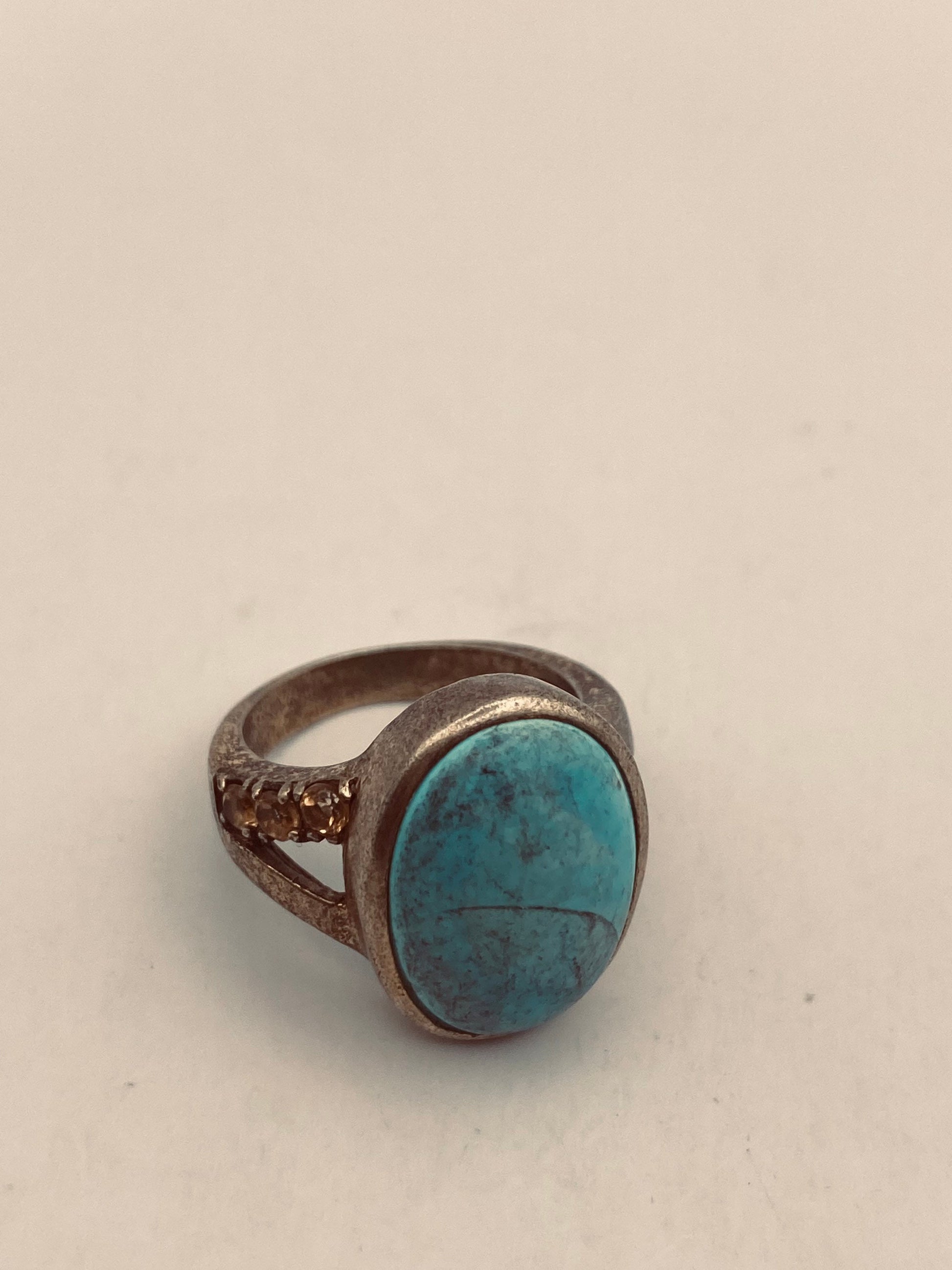 Vintage Blue Larimar Ring Golden 925 Sterling Silver