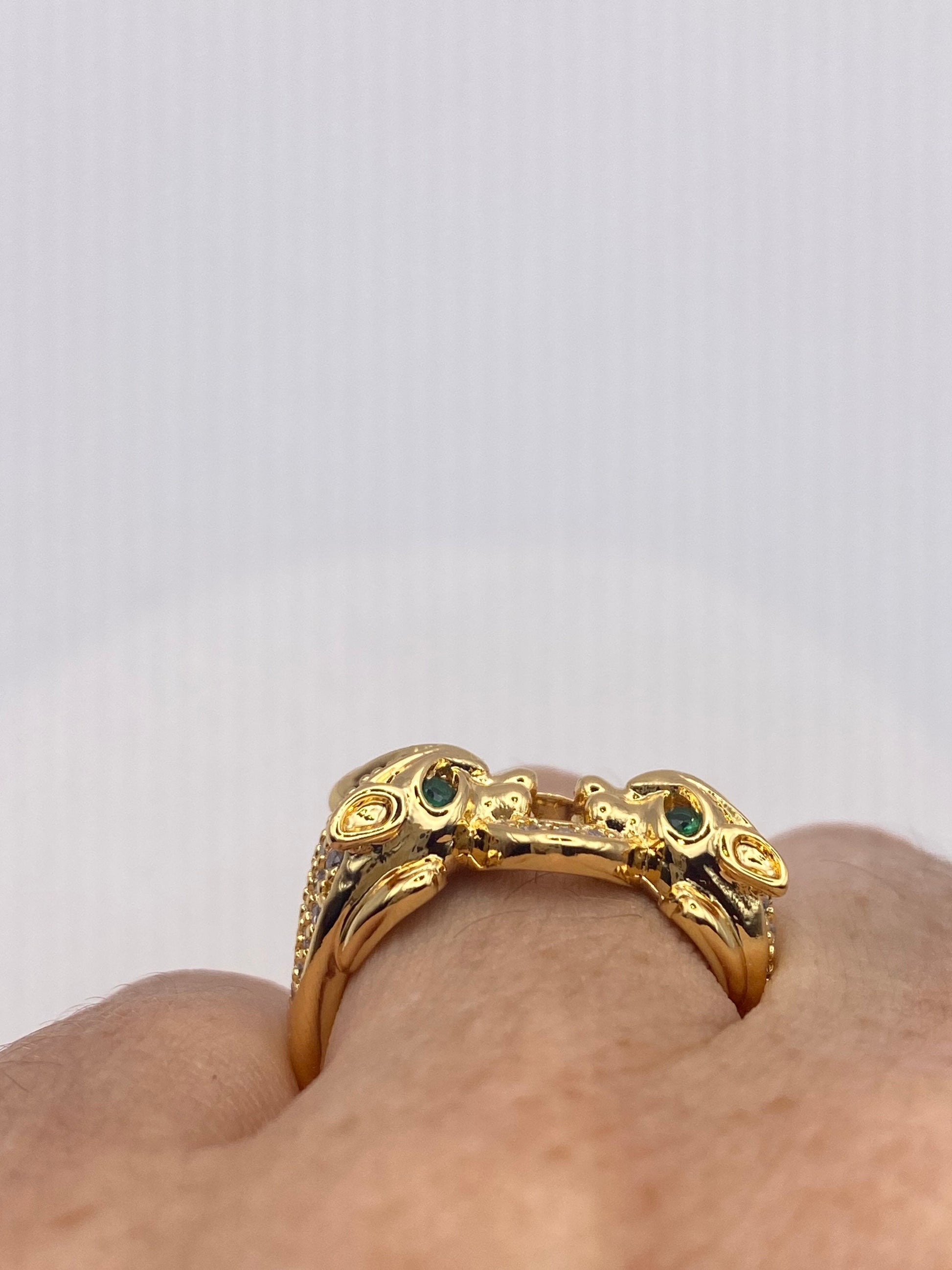 Vintage Cat Cougar Ring Gold filled Deco Cocktail Adjustable