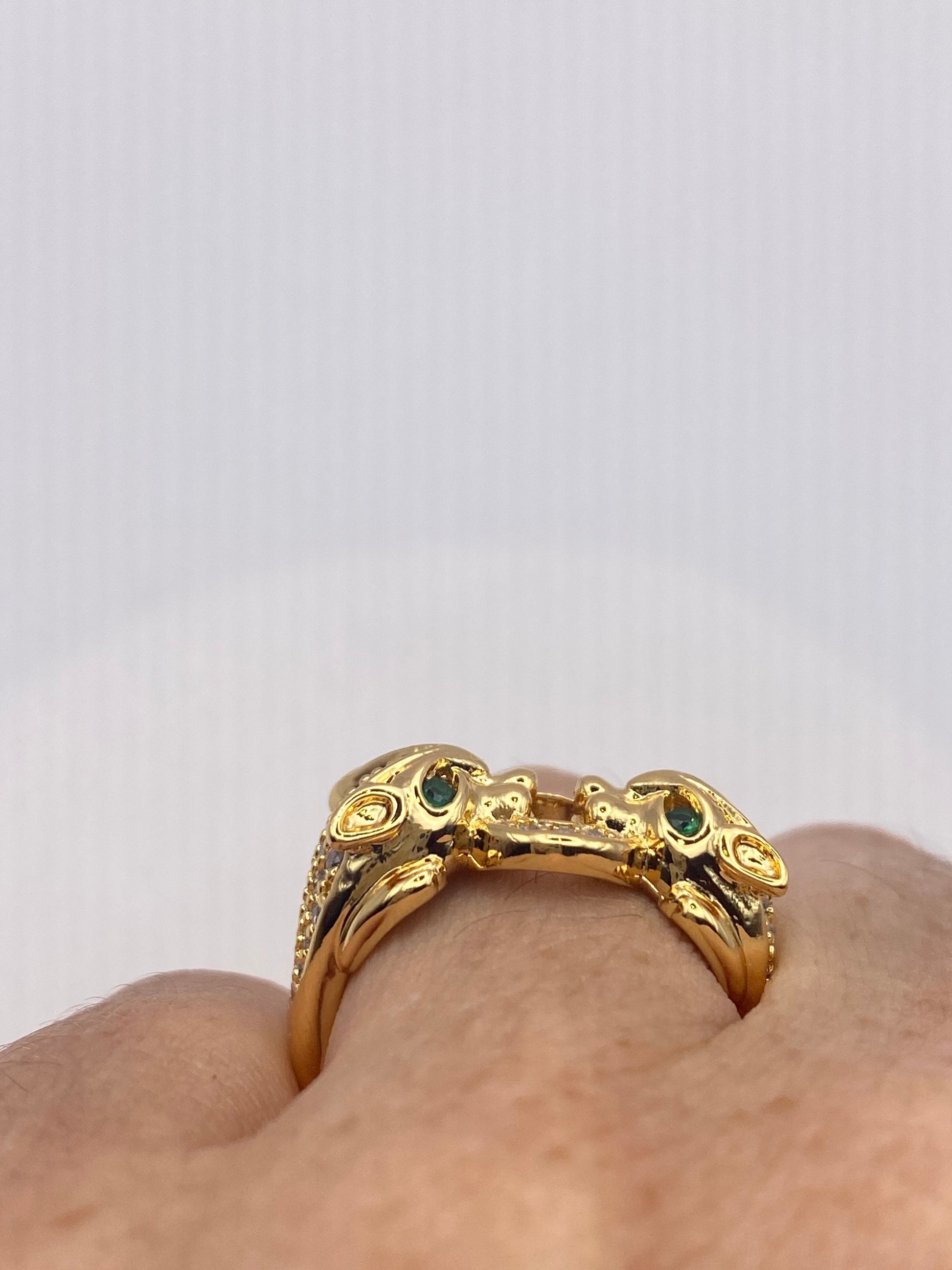 Vintage Cat Cougar Ring Gold filled Deco Cocktail