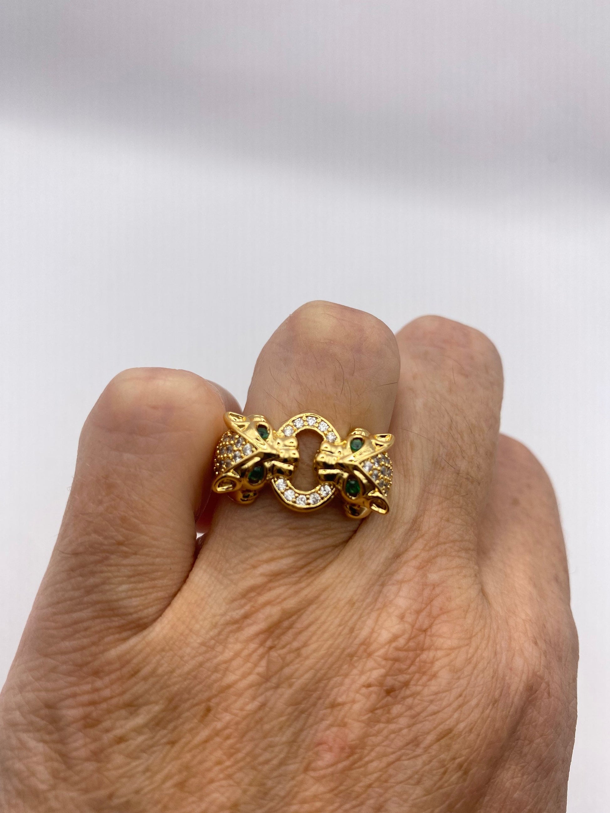 Vintage Cat Cougar Ring Gold filled Deco Cocktail