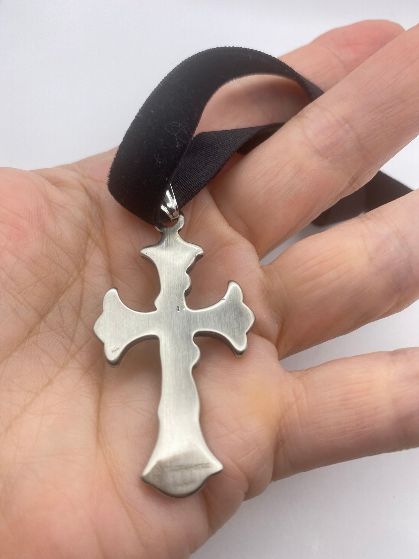 Vintage Celtic Silver Stainless Steel Cross Pendant Necklace Velvet Choker