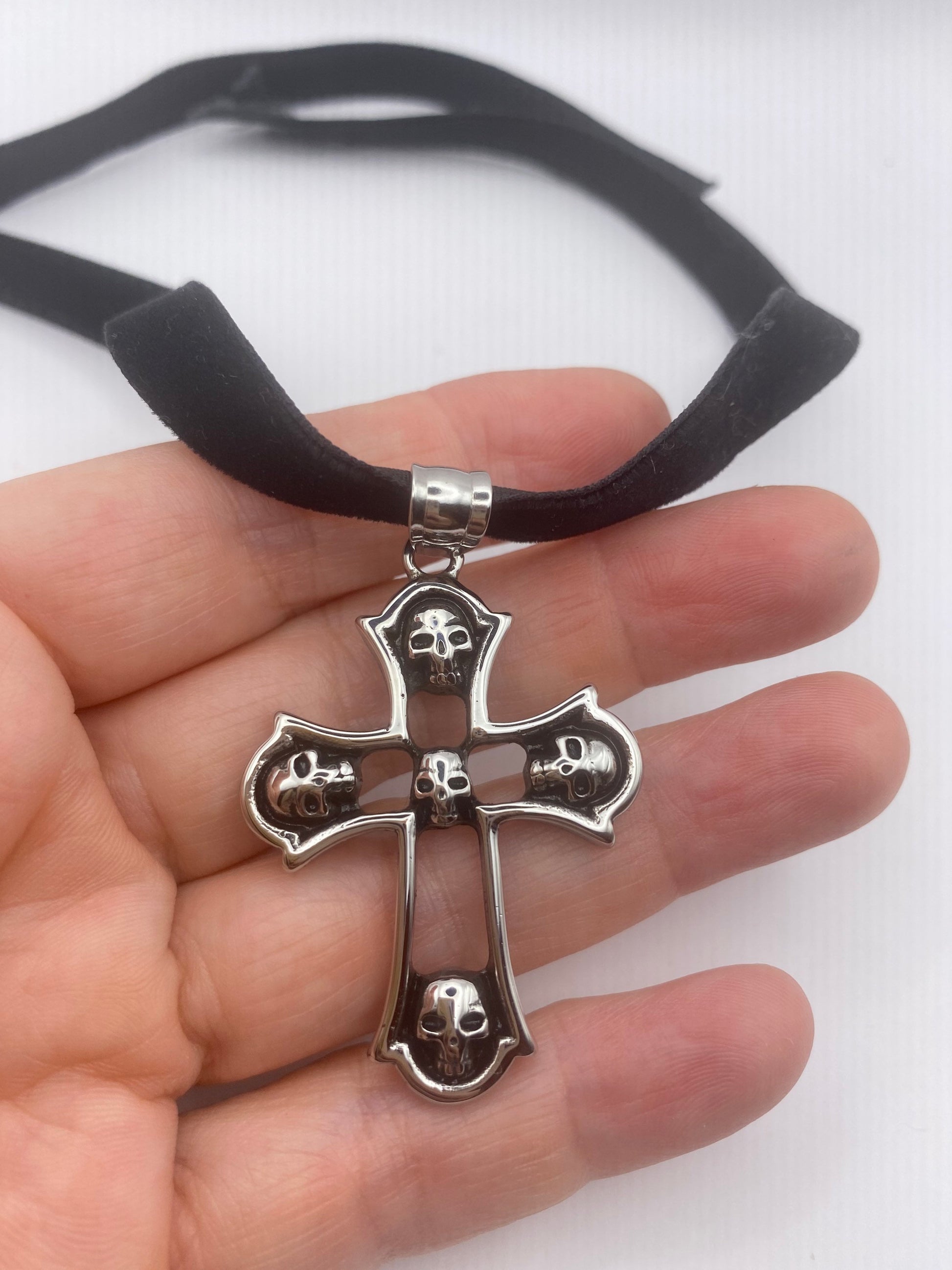 vintage Celtic Skull Silver Stainless Steel Cross pendant necklace