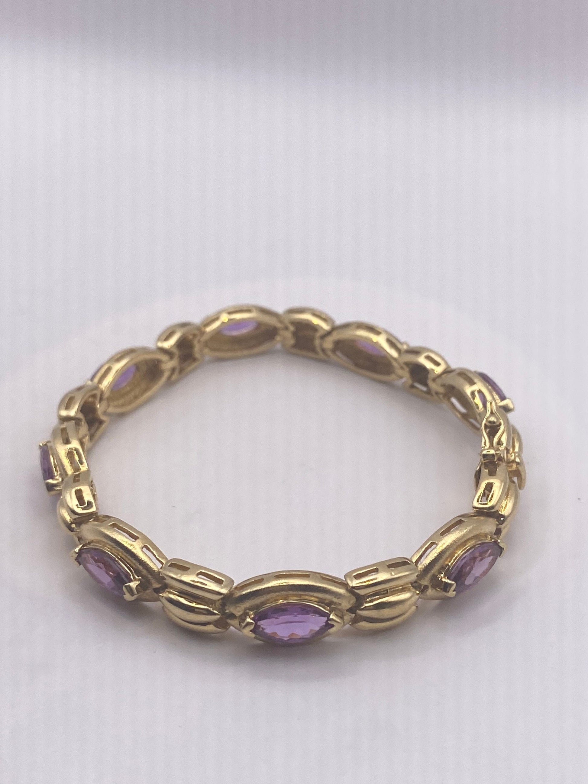 Vintage Purple Alexandrite Tennis Bracelet Golden 925 Sterling Silver