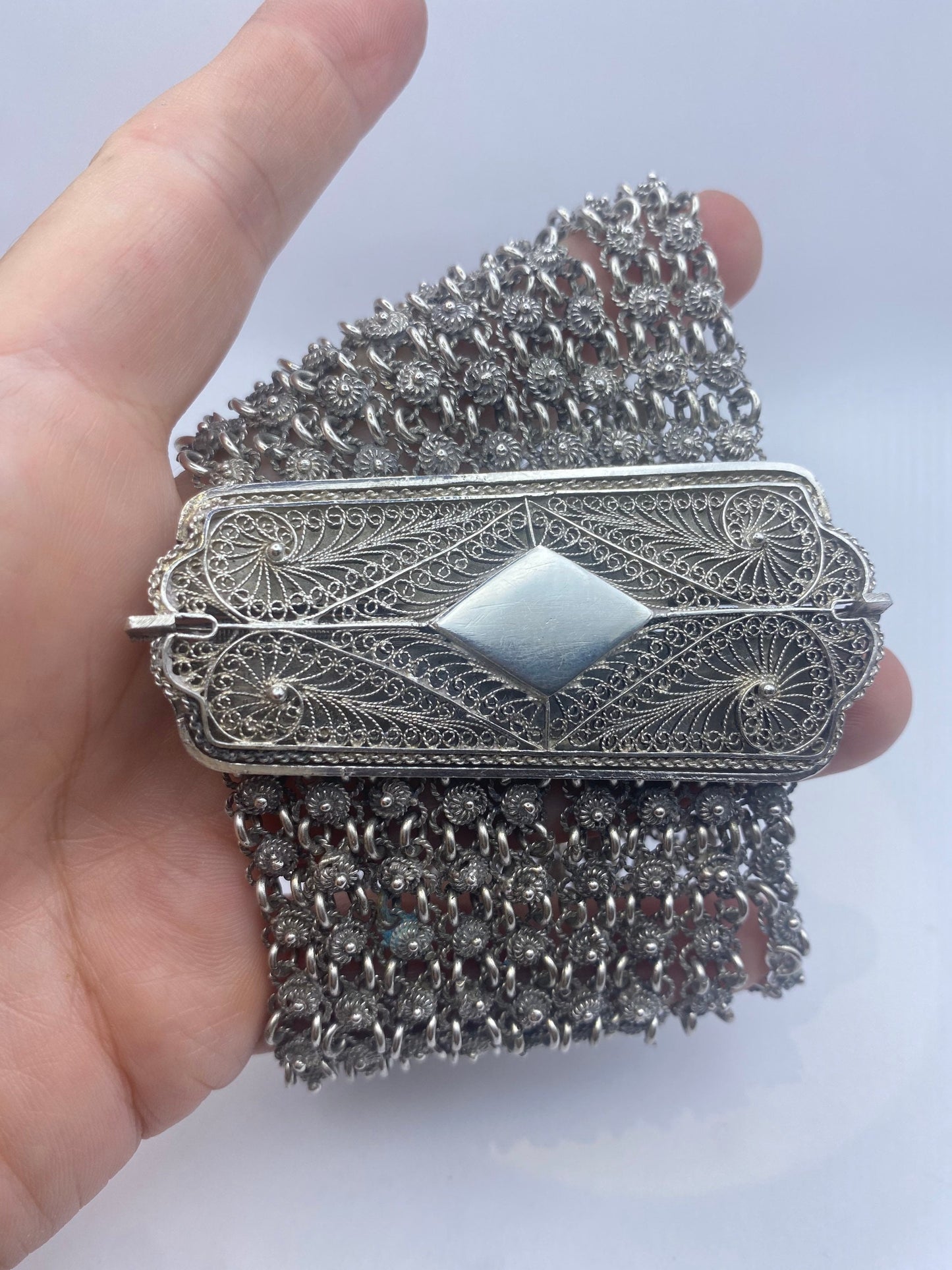Vintage 925 Sterling Silver Filigree Flower Bracelet