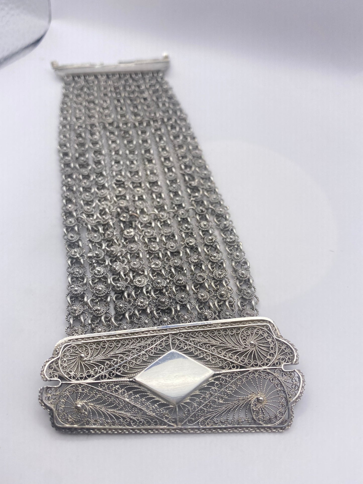 Vintage 925 Sterling Silver Filigree Flower Bracelet
