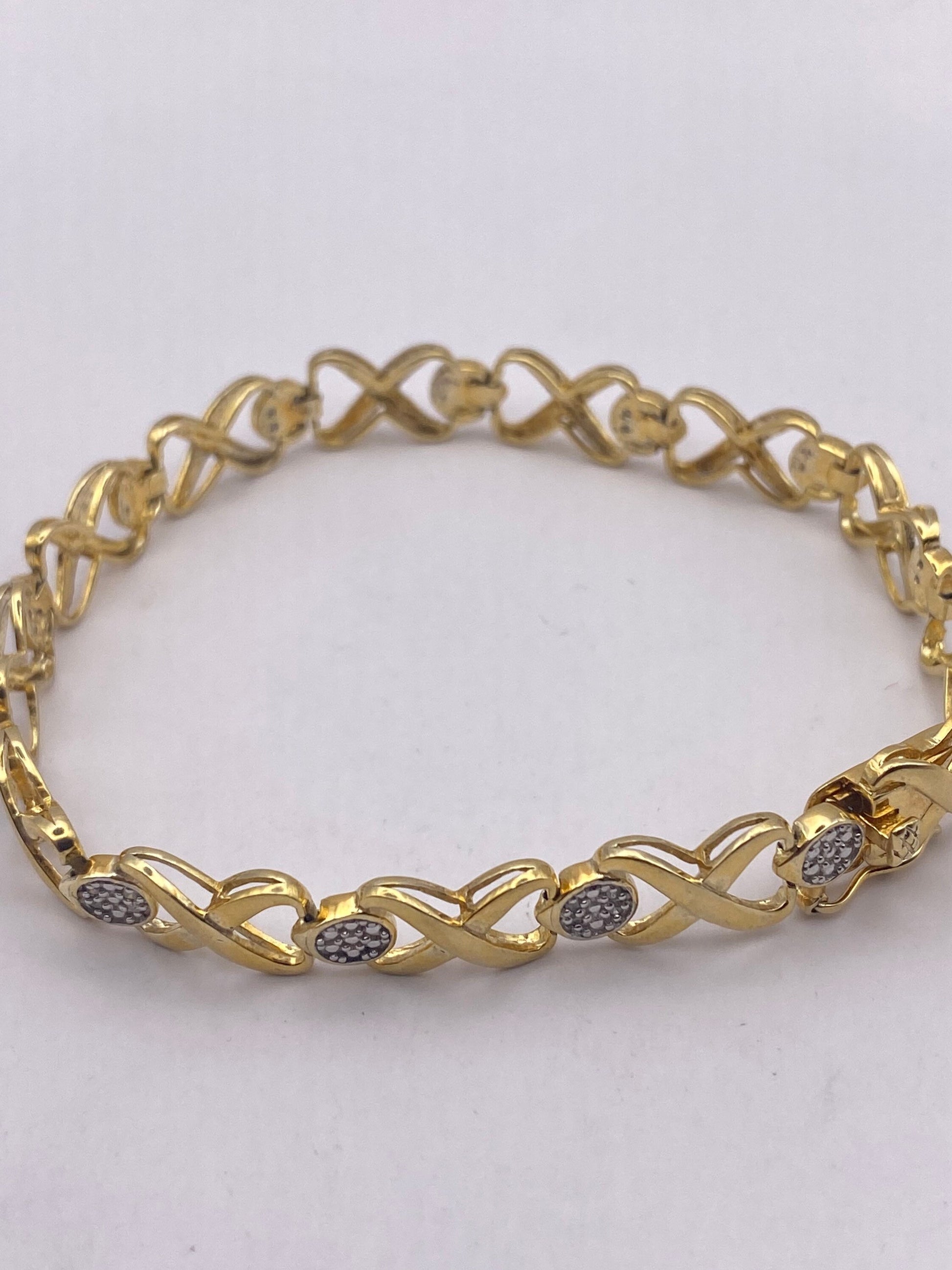 Vintage Diamond Bracelet Deco Gold 925 Sterling Silver