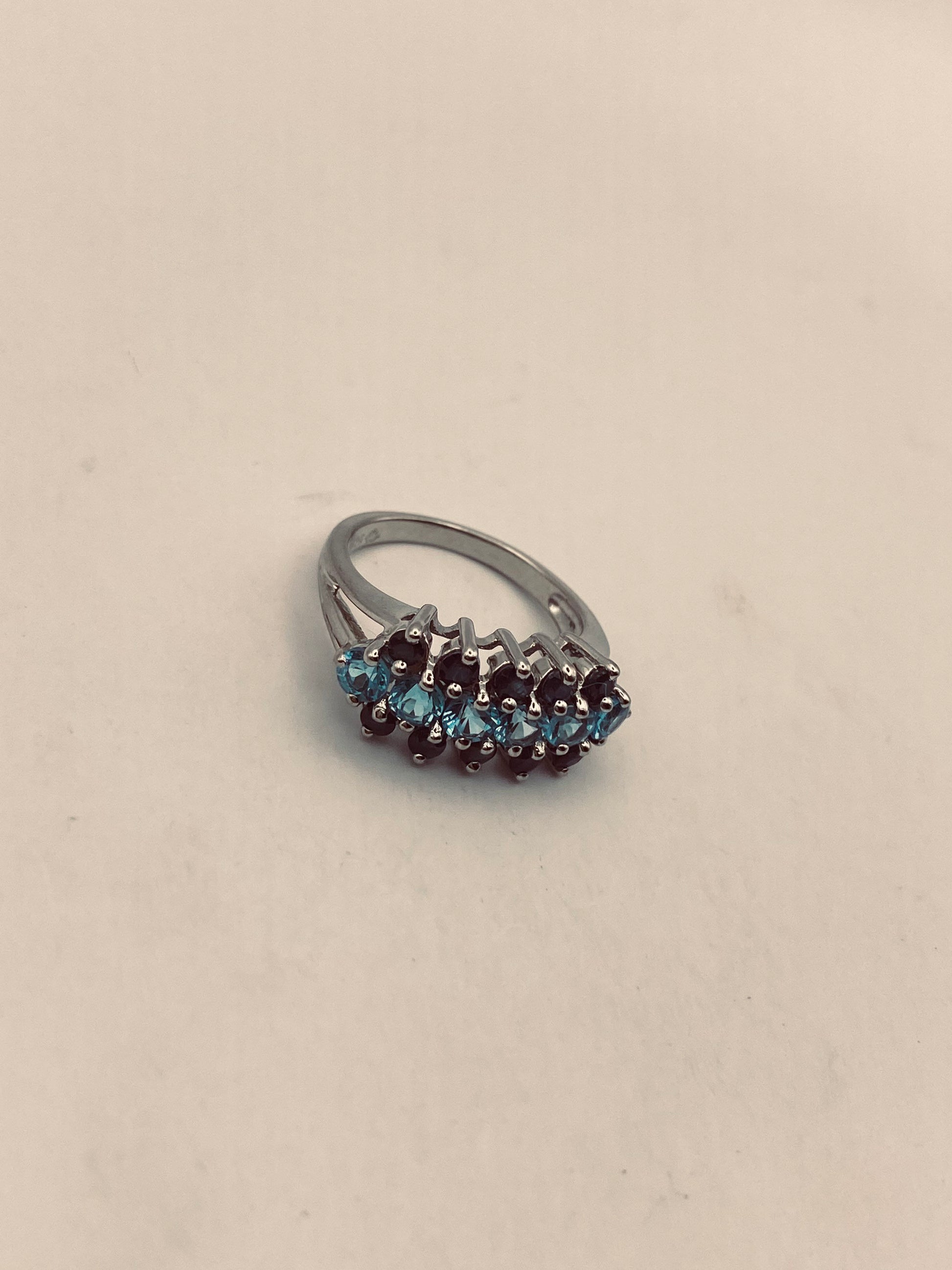 Vintage Blue Iolite Blue Topaz 925 Sterling Silver Wedding Band Ring