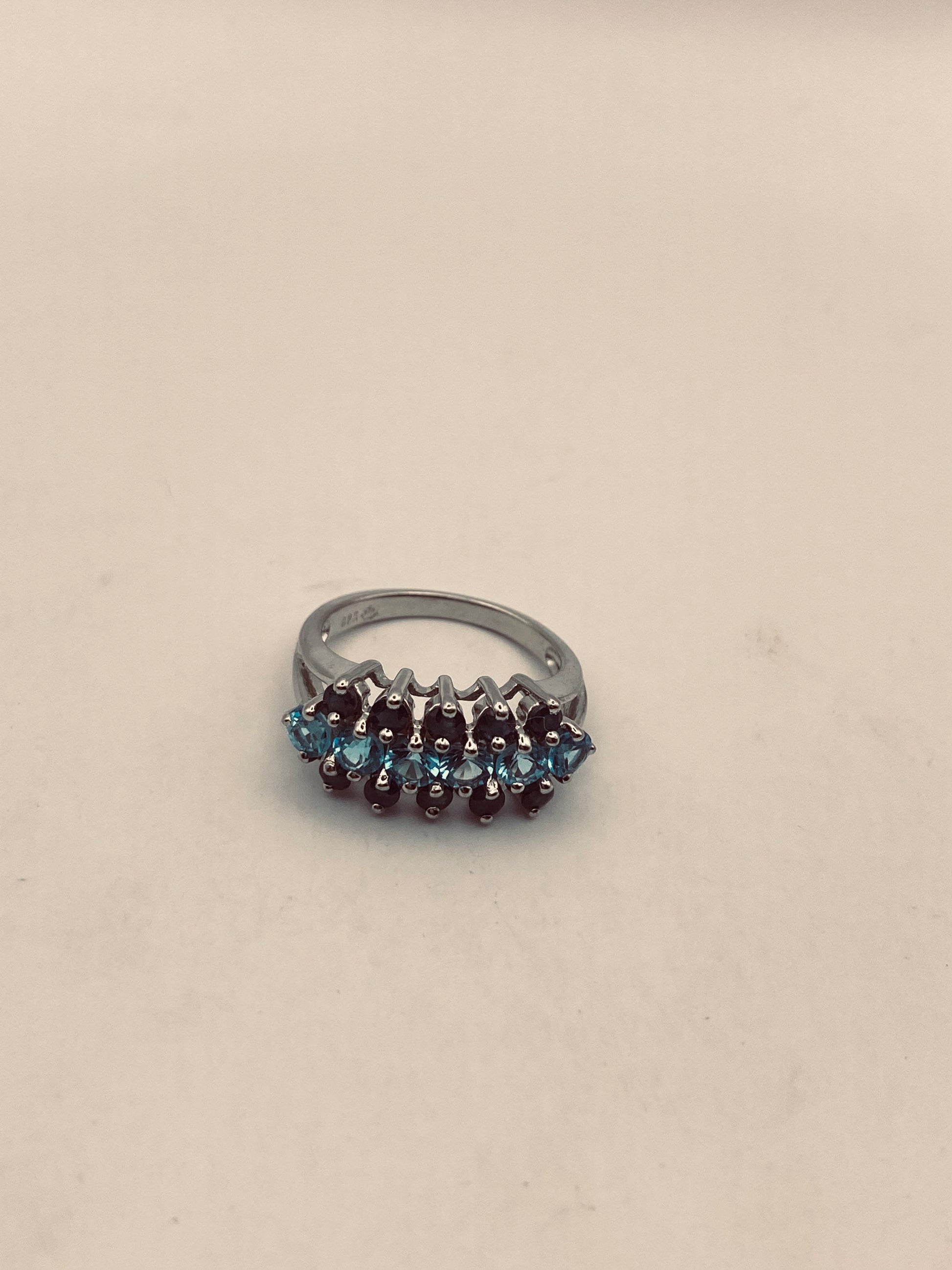 Vintage Blue Iolite Blue Topaz 925 Sterling Silver Wedding Band Ring