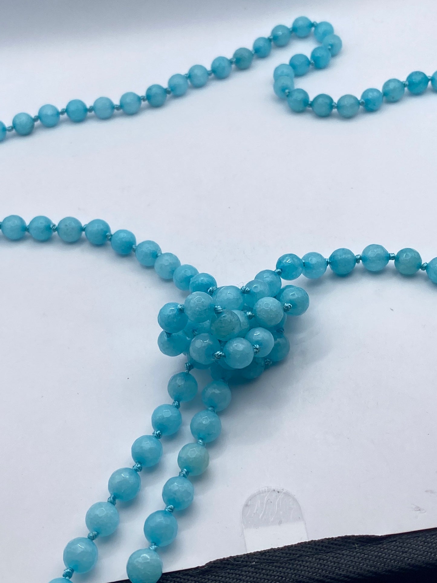 60 Inch Hand Knoted Vintage Blue chalcedony beaded Necklace