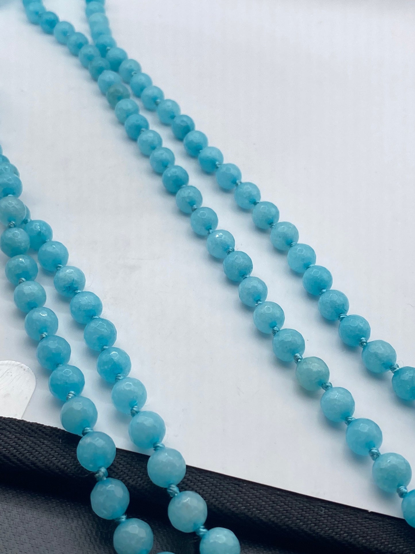60 Inch Hand Knoted Vintage Blue chalcedony beaded Necklace