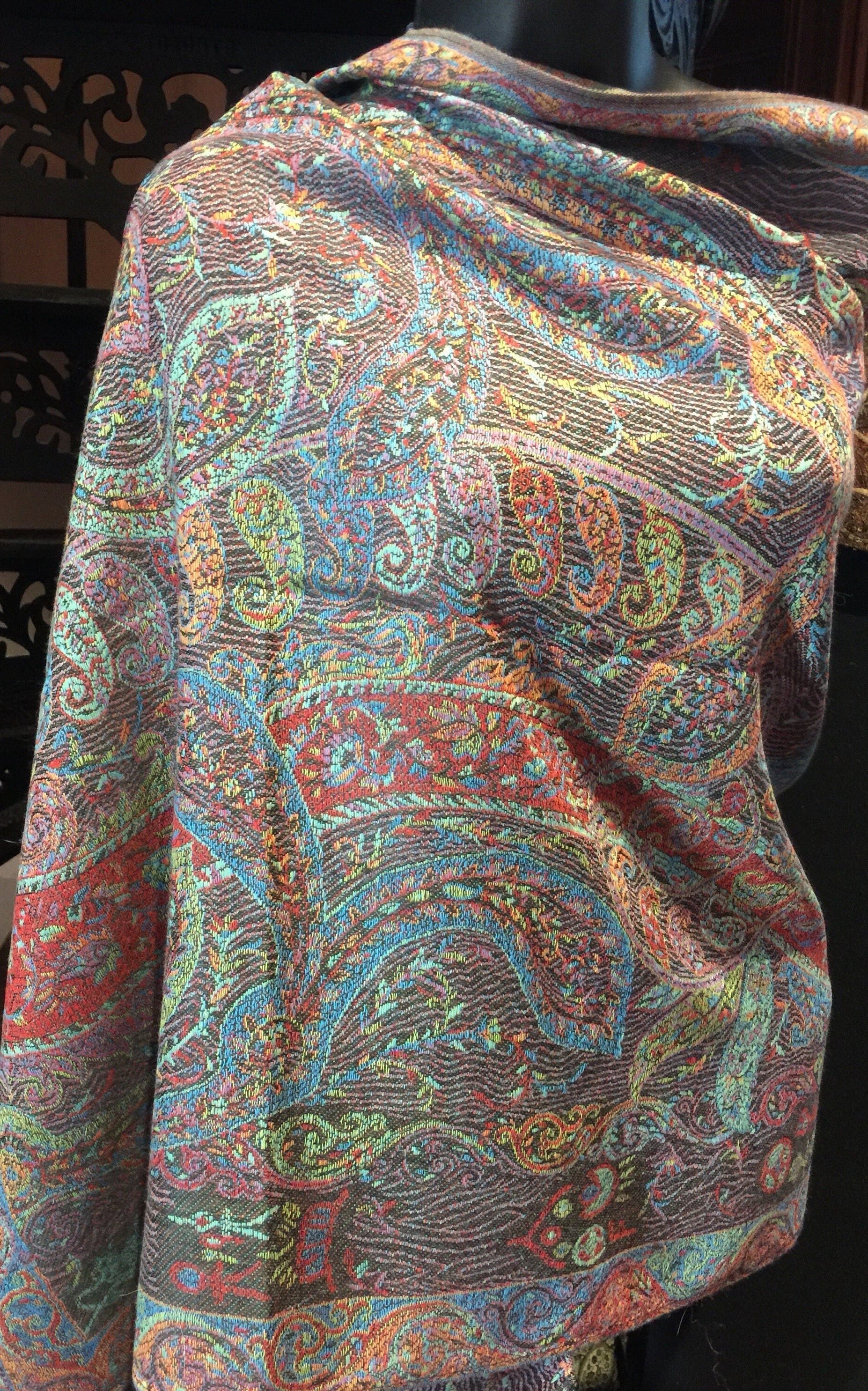 Jamawar Paisley Brocade Pashmina Scarf Wrap Shawl