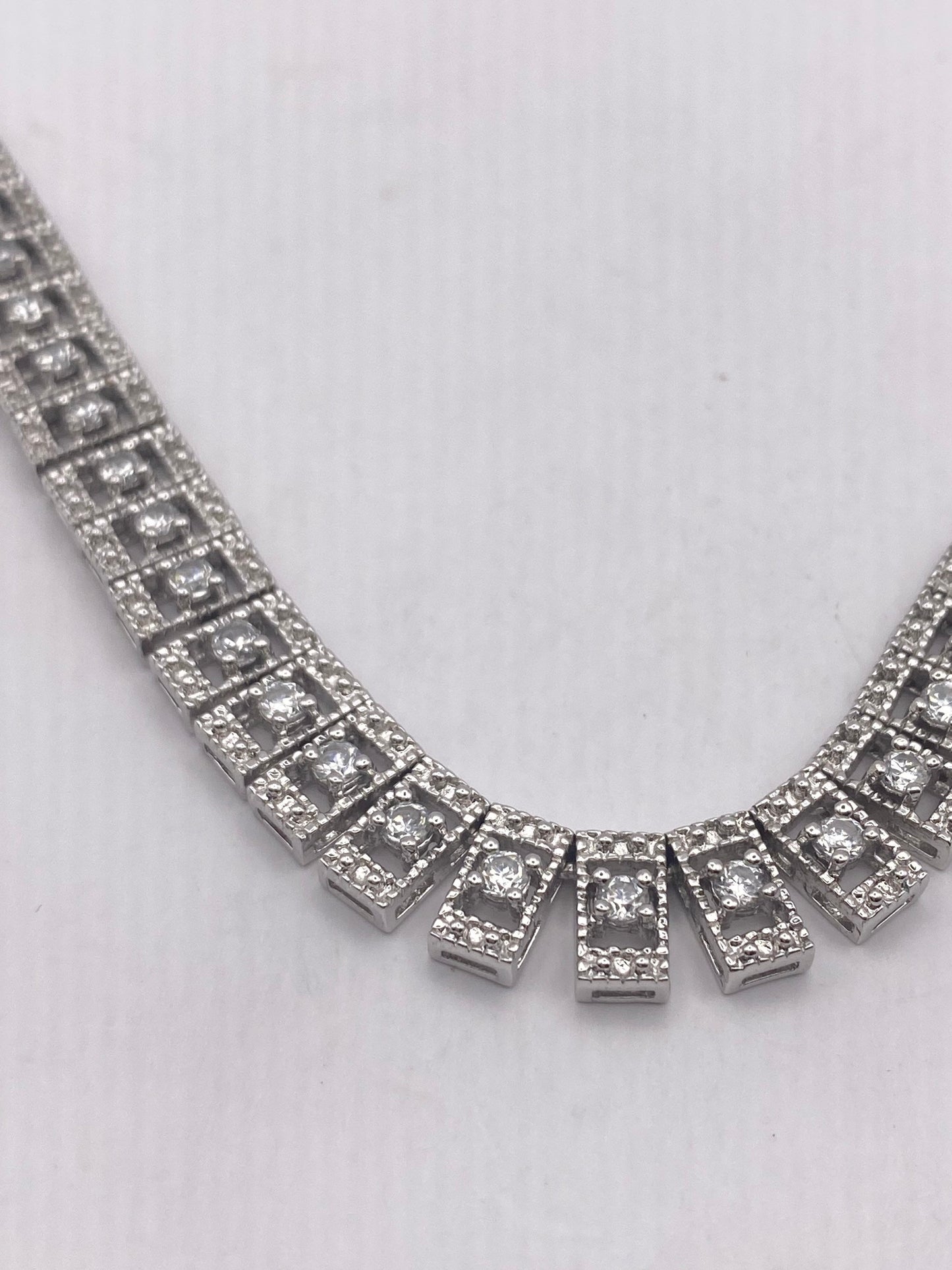 Vintage Clear Chrystal 925 Sterling Silver Collar Necklace