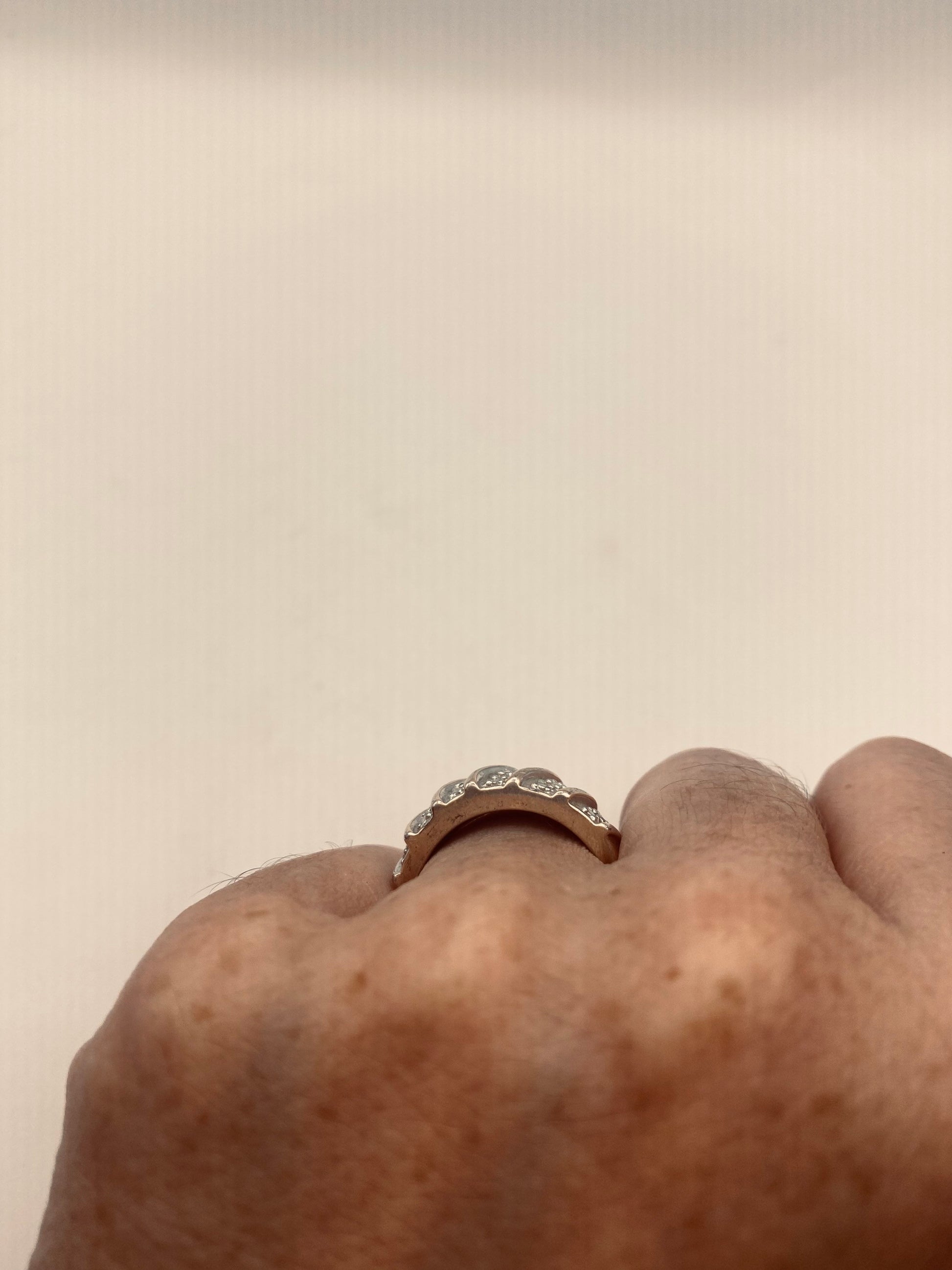 Vintage Diamond Golden 925 Sterling Silver Wedding Band Ring